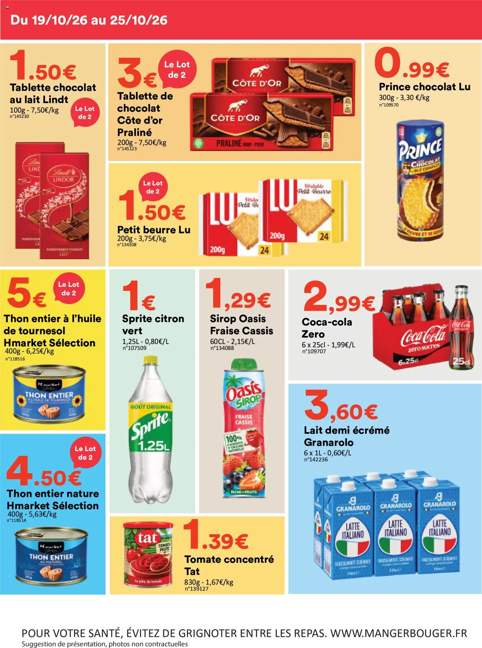 Prévisualisation de Hmarket catalogue du magasin Hmarket formulaire valide 19/10/2026 - Fraise, Lait, Tomate, Thon, Beurre, Blé, Lindor, Tablette chocolat