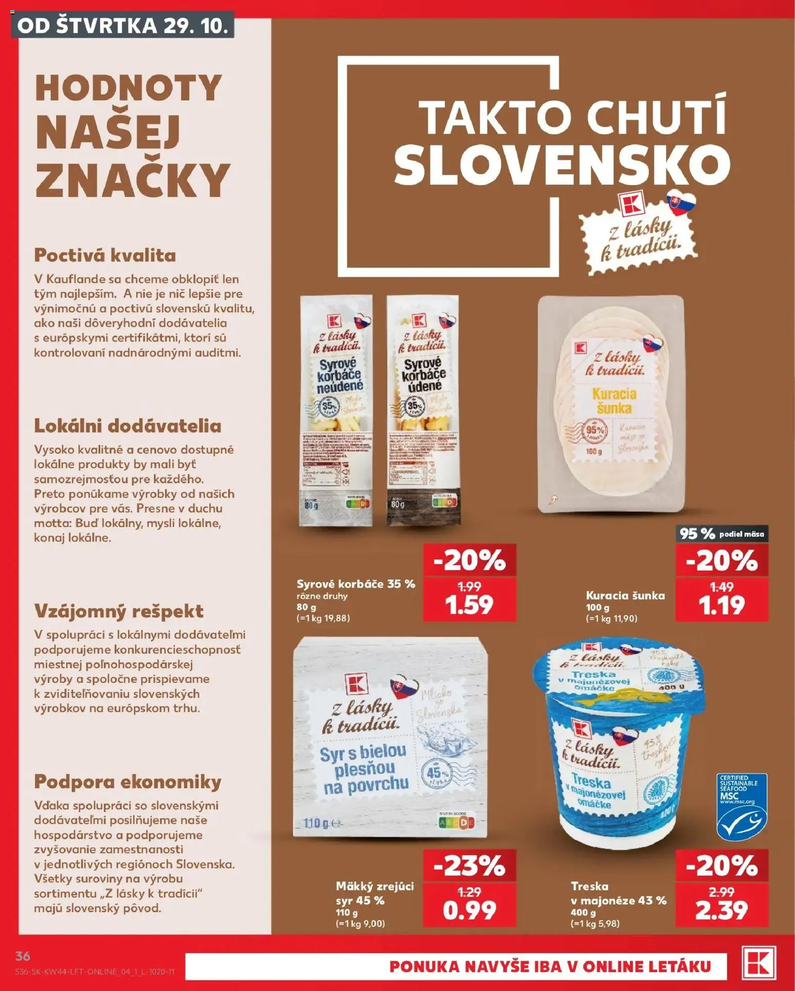 Náhľad Kaufland letáku platného od 29.10.2026 - Syr, Treska, Šunka, Kuracia šunka