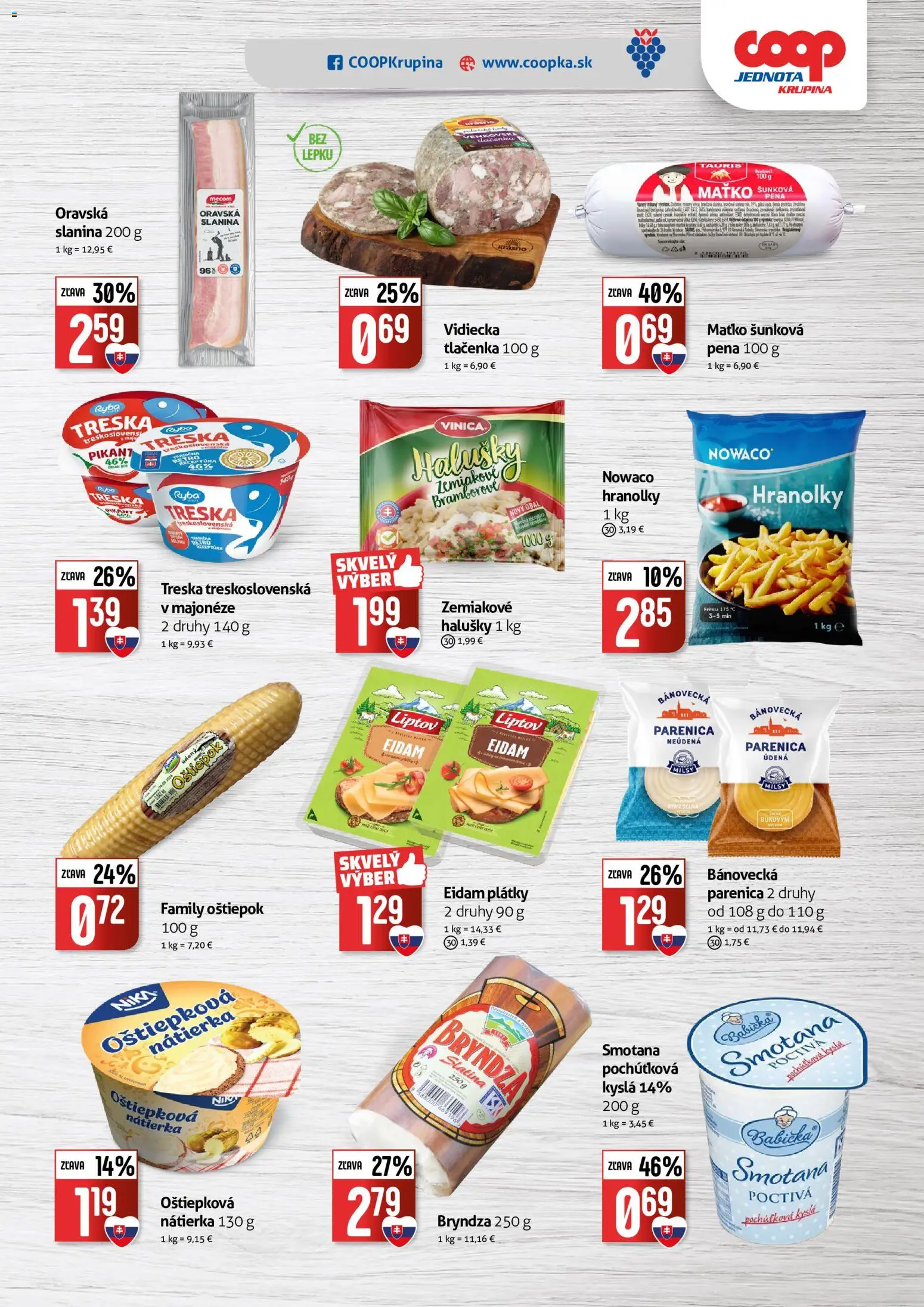 Náhľad COOP Jednota letáku platného od 14.10.2026 - Ryba, Treska, Hranolky, Slanina, Smotana, Nátierka, Pena, Eidam