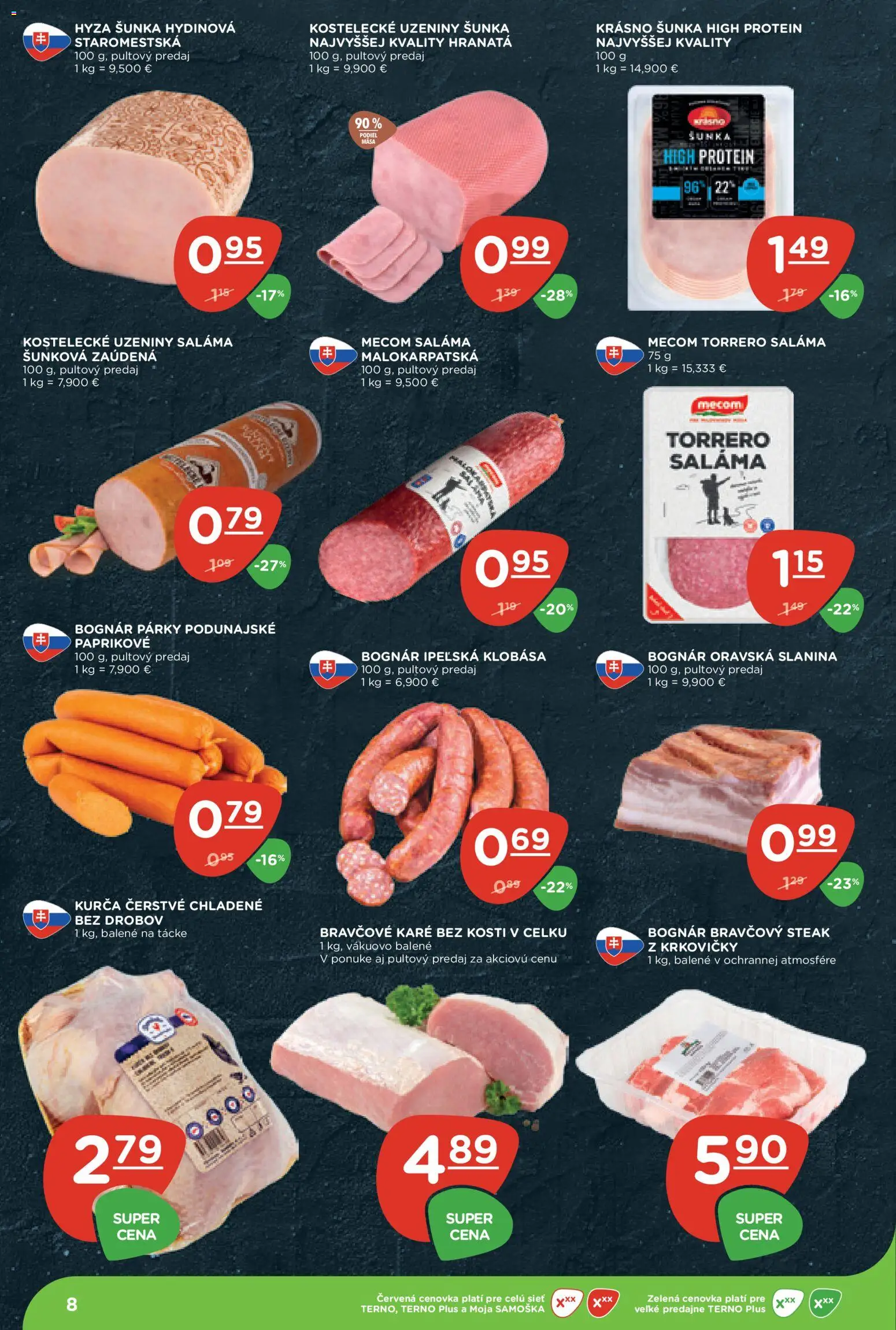 Náhľad Terno letáku platného od 10.09.2026 - Protein, Steak, Bravčové karé, Klobása, Slanina, Párky, Kurča, Bravčový steak
