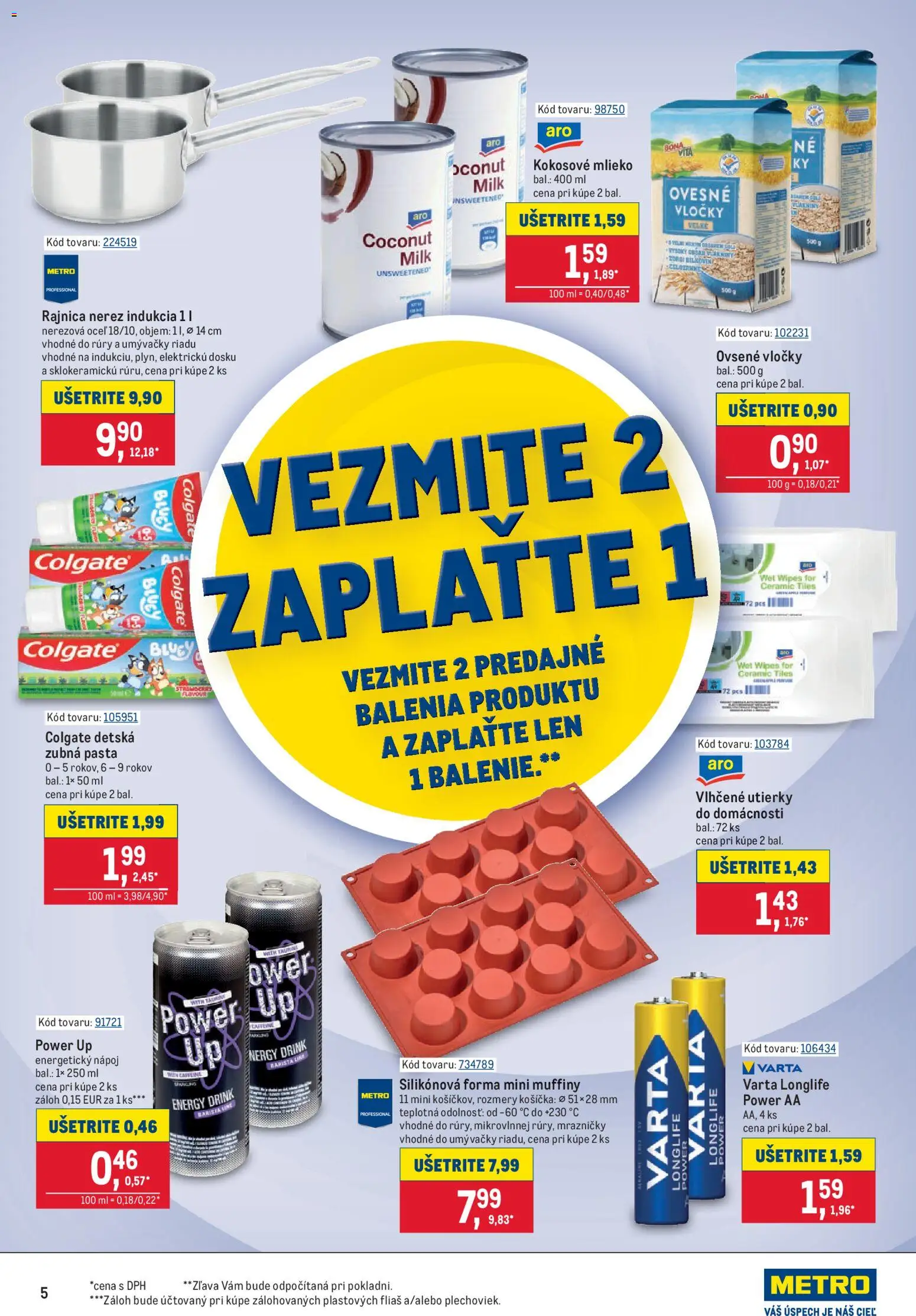 Náhľad Metro letáku platného od 21.10.2026 - Muffiny, Mlieko, Barista, Indukcia, Vločky, Kokosové mlieko, Zubná pasta, Utierky