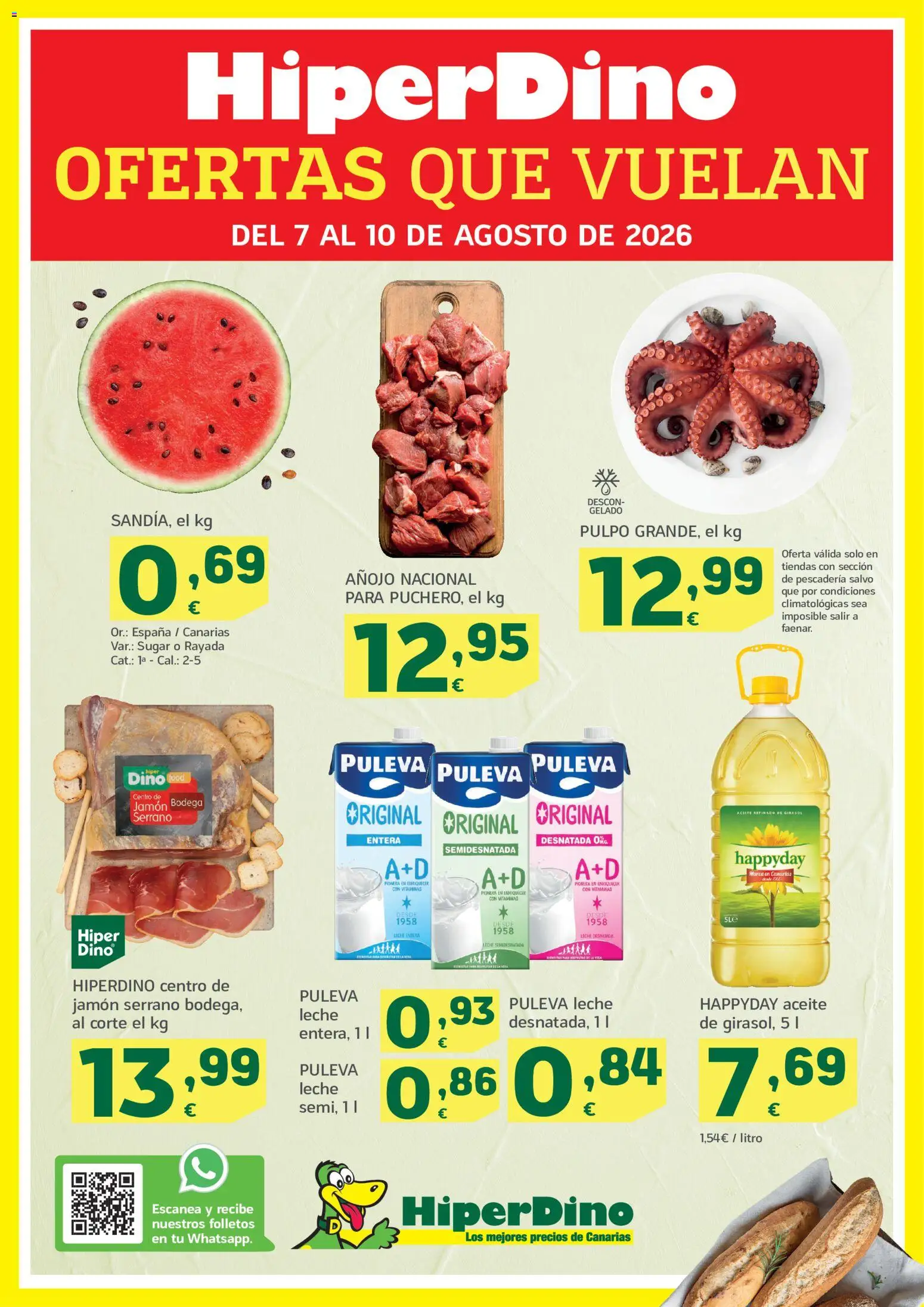 Vista previa del folleto de la tienda HiperDino válido desde el 07/08/2026 - Jamón, Aceite, Jamón serrano, Leche