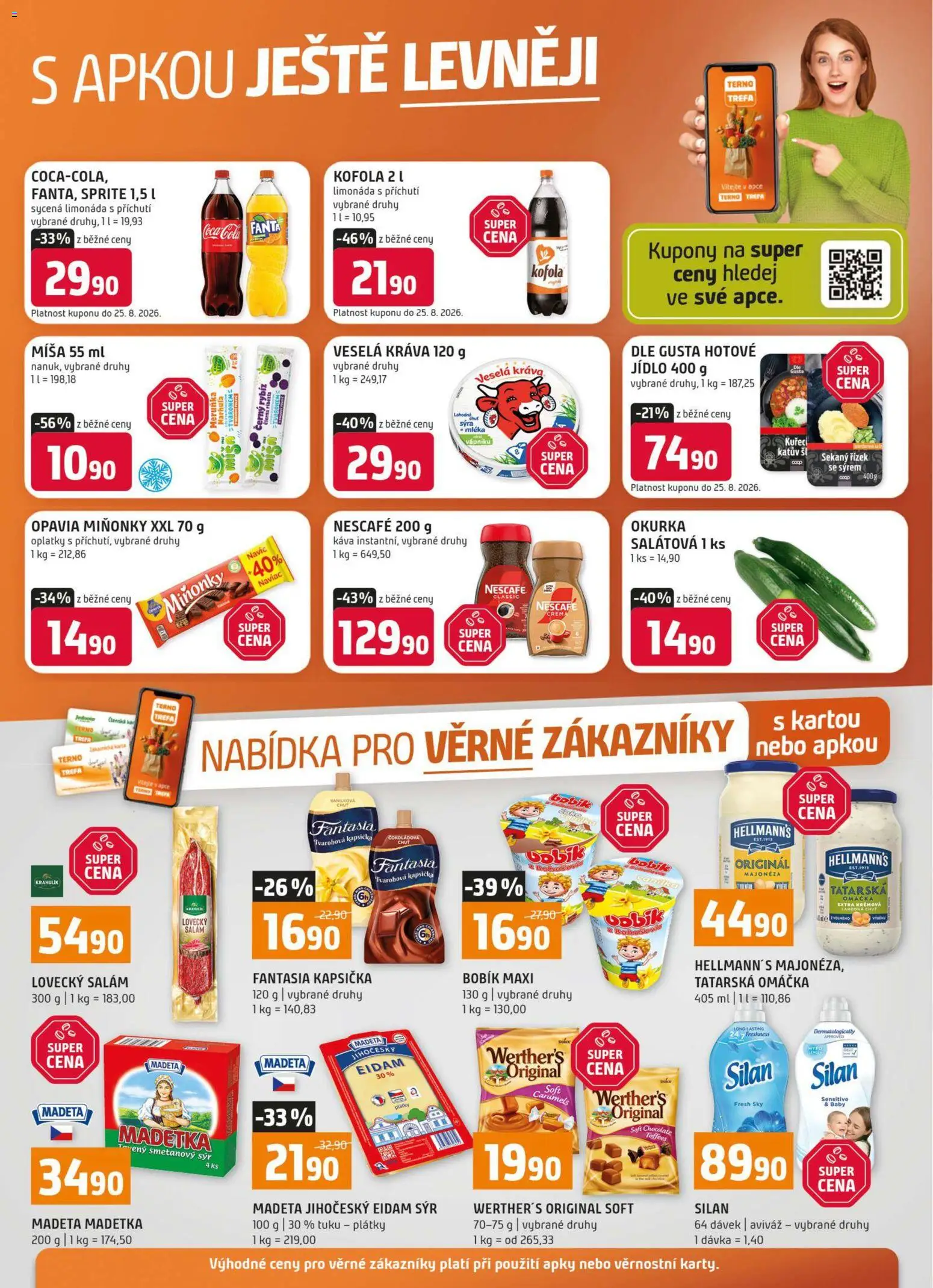 Náhled nabídky: Terno Terno leták - Nabídka pro věrné zákazníky platný od 12.08.2026 - Sýr, Coca cola, Nescafé, Tatarská omáčka, Silan, Nescafe Crema, Lovecký salám, Crema