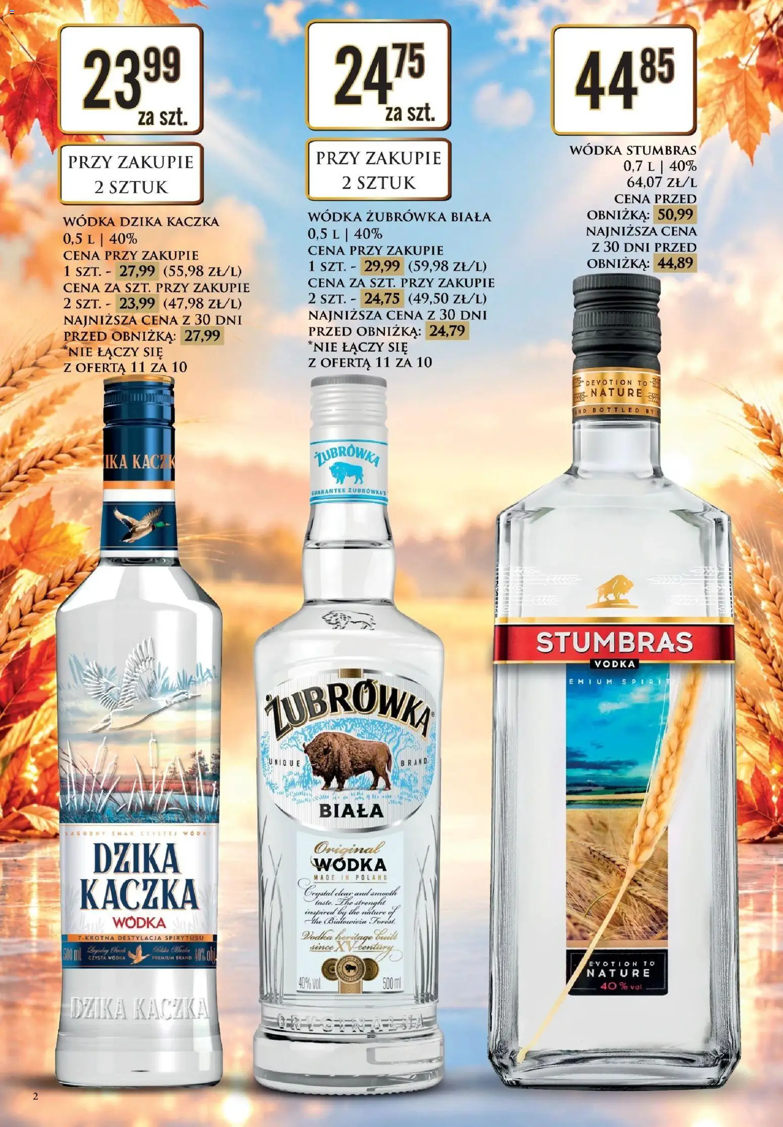 Pogląd gazetki "Dino gazetka alkoholowa" ze sklepu Dino ważnej od 02.10.2026 - Kaczka, Wódka, Żubrówka, Wódka Stumbras, Vodka, Dzika kaczka wódka, Wódka Dzika Kaczka