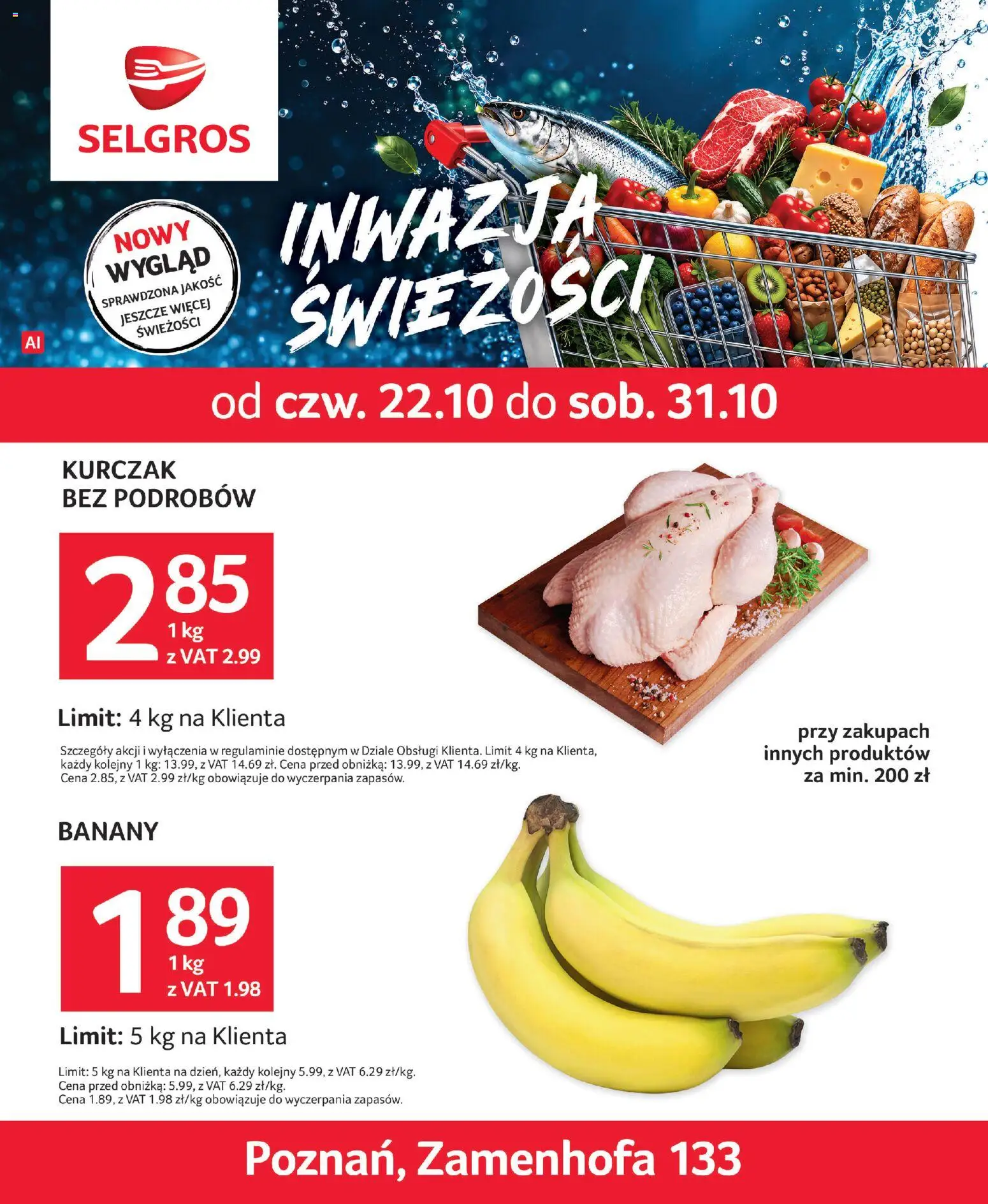 Pogląd gazetki "Selgros cash&carry gazetka - Inwazja świeżości" ze sklepu Selgros cash&carry ważnej od 22.10.2026 - Kurczak, Banany