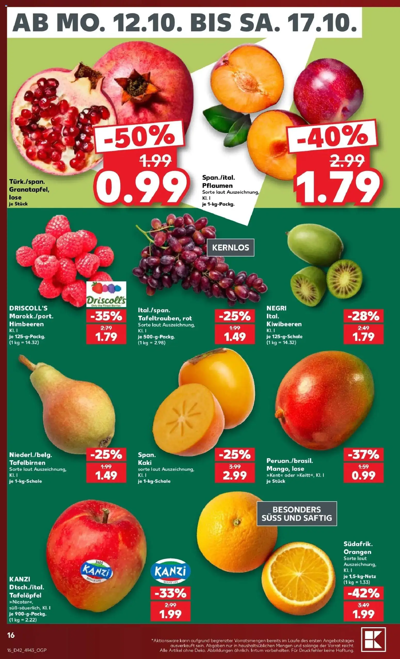 Vorschau von dem Prospekt des Geschäftes Kaufland, gültig ab dem 12.10.2026 - Himbeeren, Kaki, Pflaumen, Orangen
