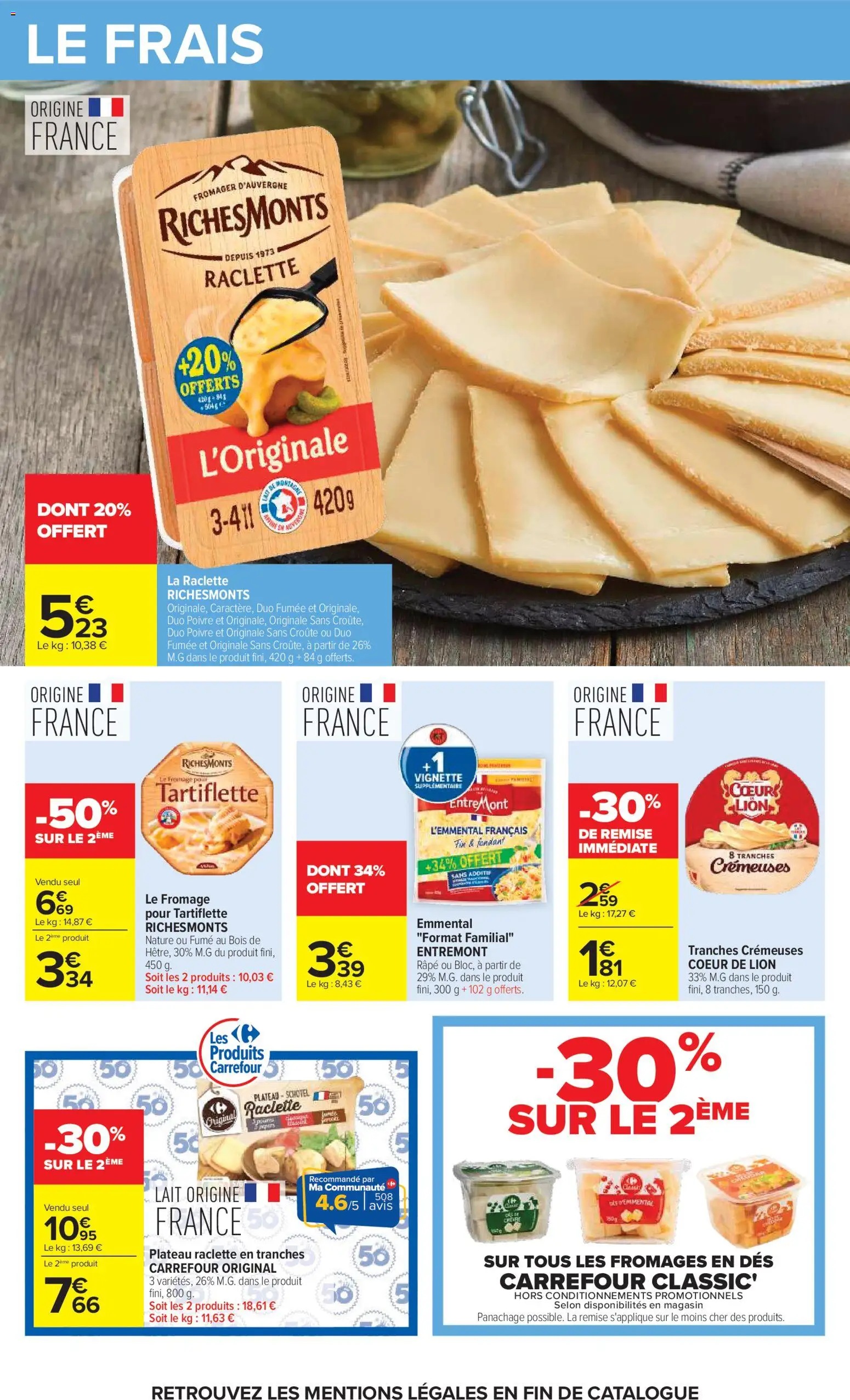 Prévisualisation de Carrefour catalogue du magasin Carrefour formulaire valide 20/10/2026 - Tartiflette, Raclette, Fromage, Lait, Emmental, Poivre, Cœur de Lion, Râpe