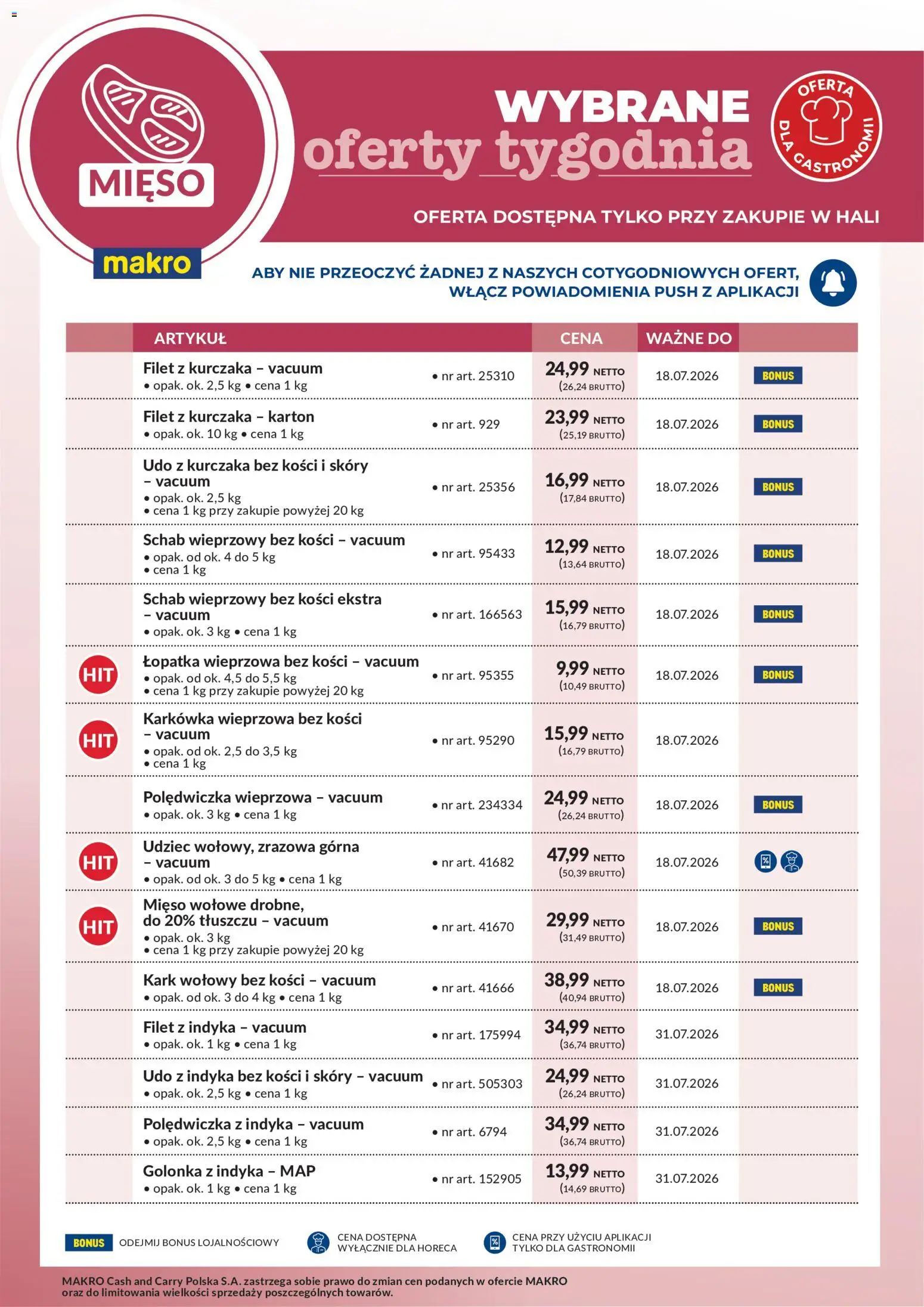 Pogląd gazetki "Makro gazetka - Wybrane oferty tygodnia" ze sklepu Makro ważnej od 13.07.2026 - Mięso, Golonka, Karkówka, Polędwiczka wieprzowa, Filet z indyka, Filet, Schab wieprzowy, Schab wieprzowy bez kości