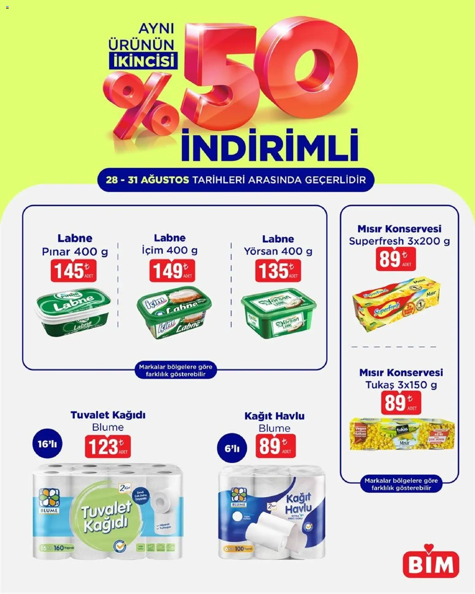 BİM BİM - İndirim 28.08.2026 - Broşürünün önizlemesi - Mısır, Tuvalet, Tuvalet kağıdı, Kağıt havlu