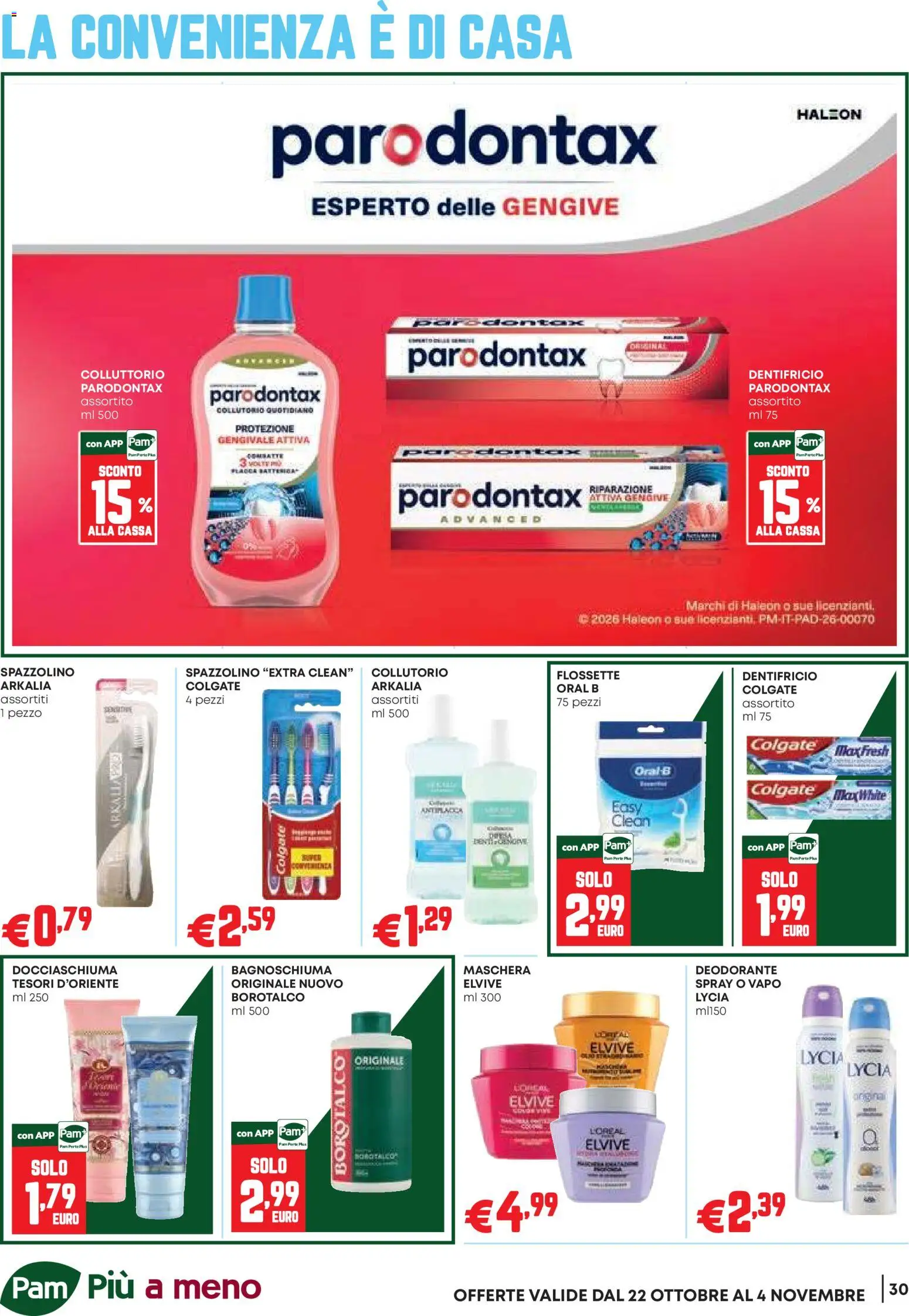 Anteprima dell'opuscolo PAM volantino Occasioni Extra dal negozio PAM valido da 22/10/2026 - Maschera, Deodorante, Collutorio, Bagnoschiuma, Dentifricio, Spazzolino