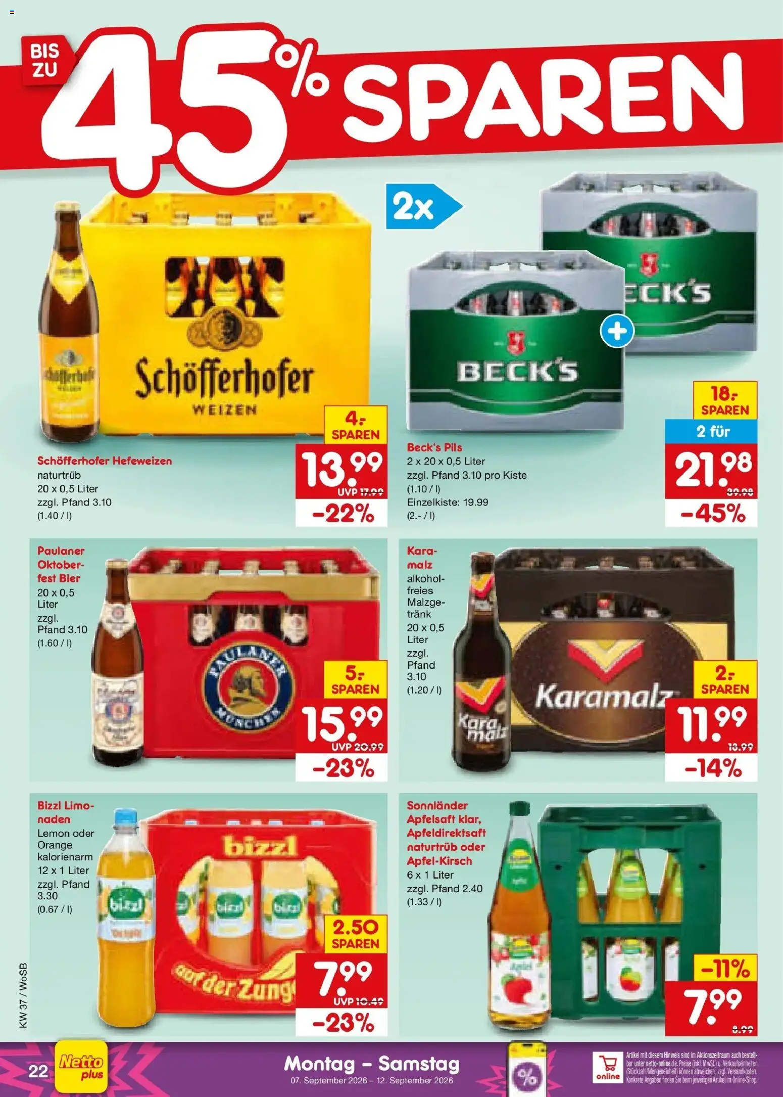 Vorschau von dem Prospekt des Geschäftes Netto Marken-Discount, gültig ab dem 07.09.2026 - Bier, Alkohol, Paulaner, Apfelsaft, Pils