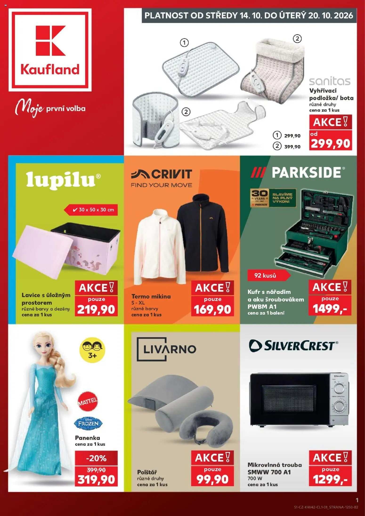 Náhled nabídky: Kaufland Kaufland leták - Plzeň platný od 14.10.2026 - Potraviny, Med, Rýže, Kuřecí prsa, Láhev, Cukr krystal, Banány, Radegast Ryze Hořká 12