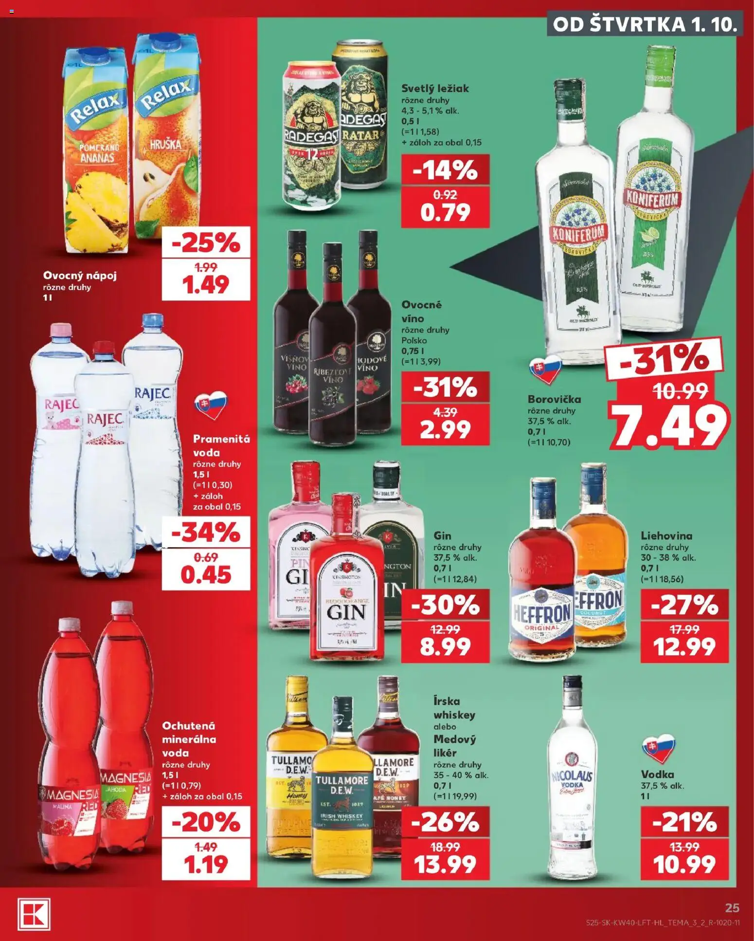 Náhľad Kaufland letáku platného od 01.10.2026 - Rajec, Voda, Víno, Vodka, Borovička, Koniferum, Magnesia, Ananás