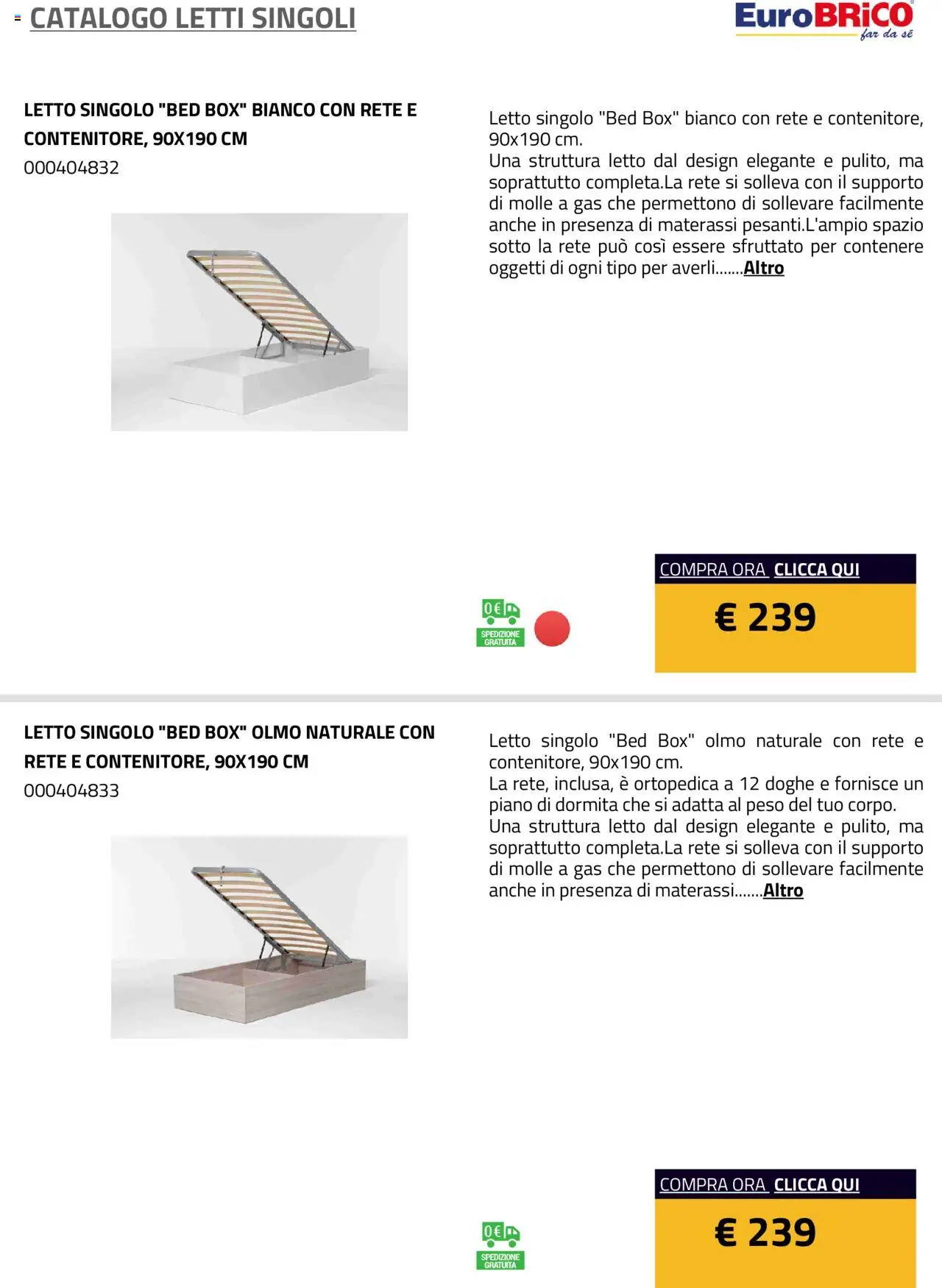 Anteprima dell'opuscolo Volantino Letti Singoli dal negozio Eurobrico valido da 23/07/2025 - Letto