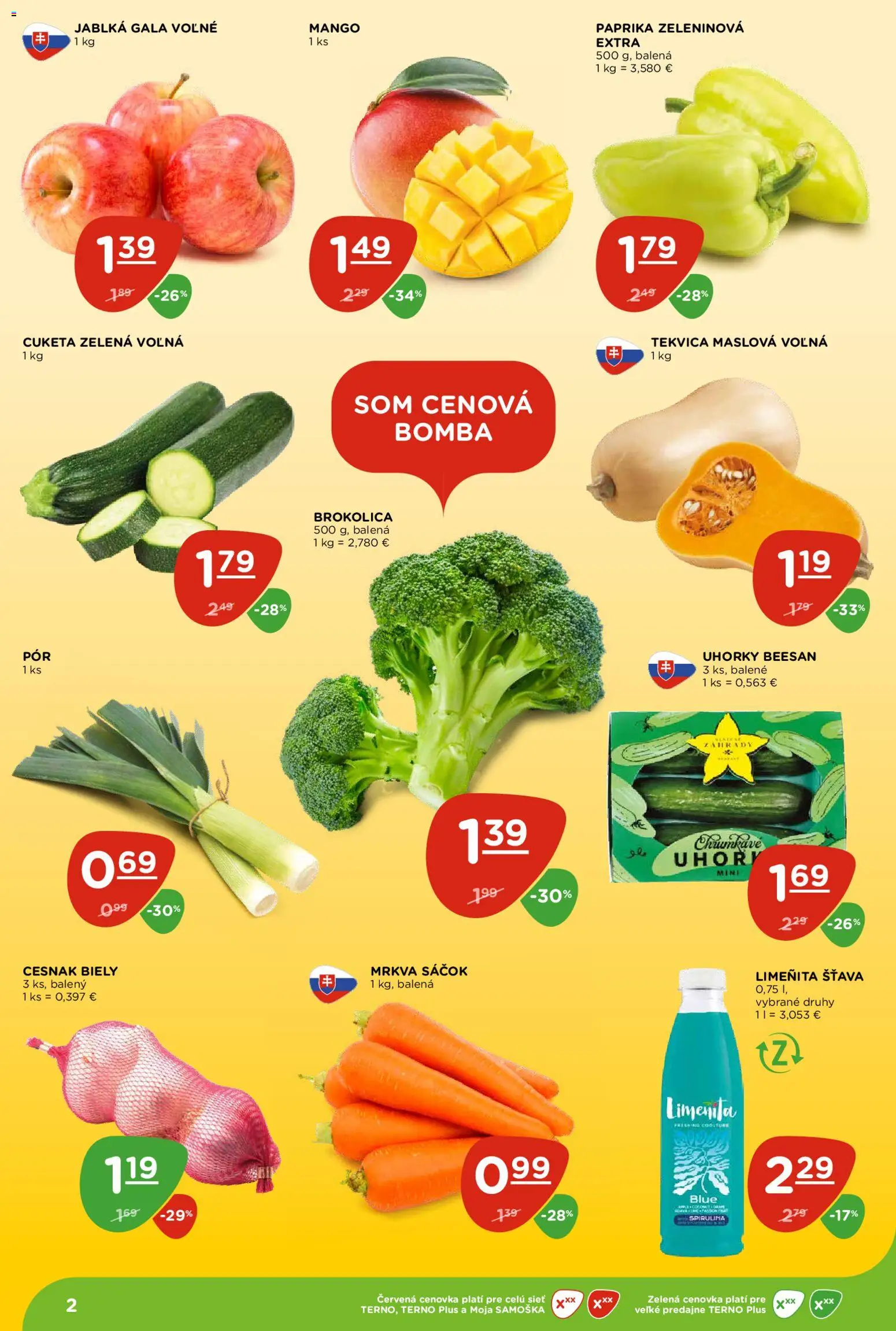 Náhľad Terno letáku platného od 08.10.2026 - Mango, Paprika, Cuketa, Tekvica, Brokolica, Cesnak, Uhorky, Šťava