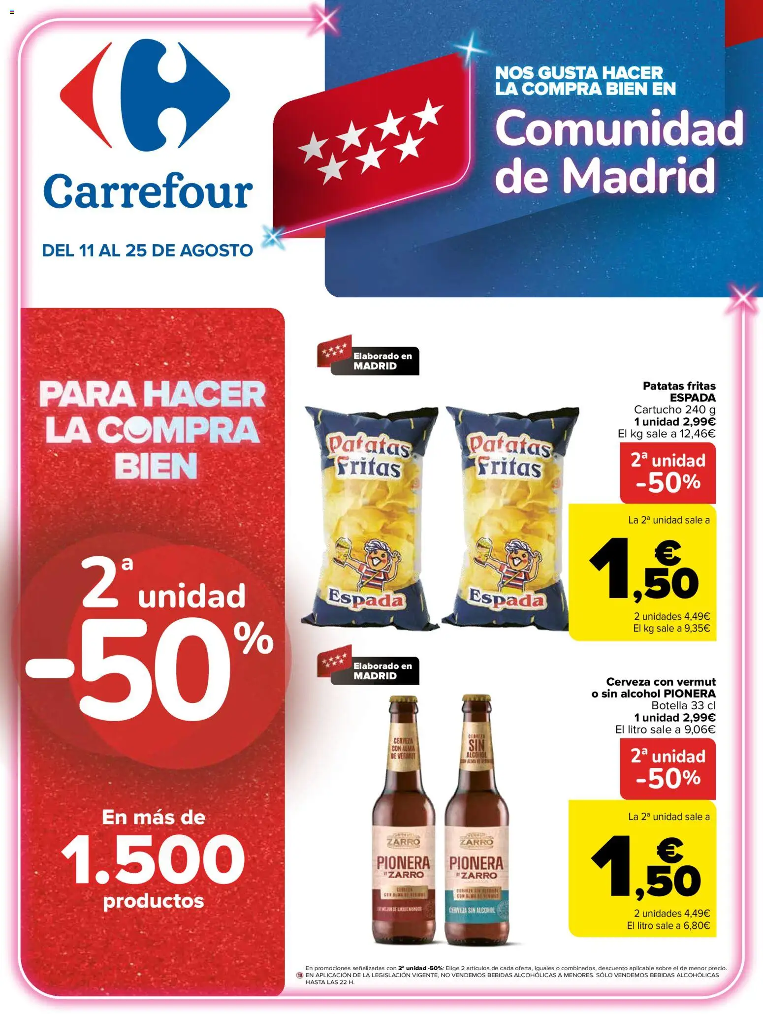 Vista previa del folleto de la tienda Carrefour válido desde el 11/08/2026 - Vermut, Cerveza, Patatas, Alcohol, Patatas fritas, Bebidas