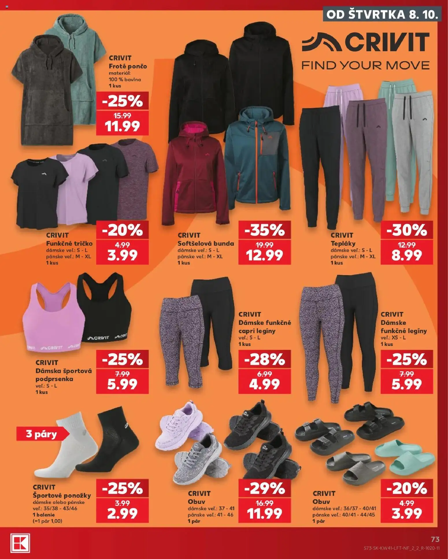 Náhľad Kaufland letáku platného od 08.10.2026 - Tričko, Ponožky, Bunda, Podprsenka, Legíny