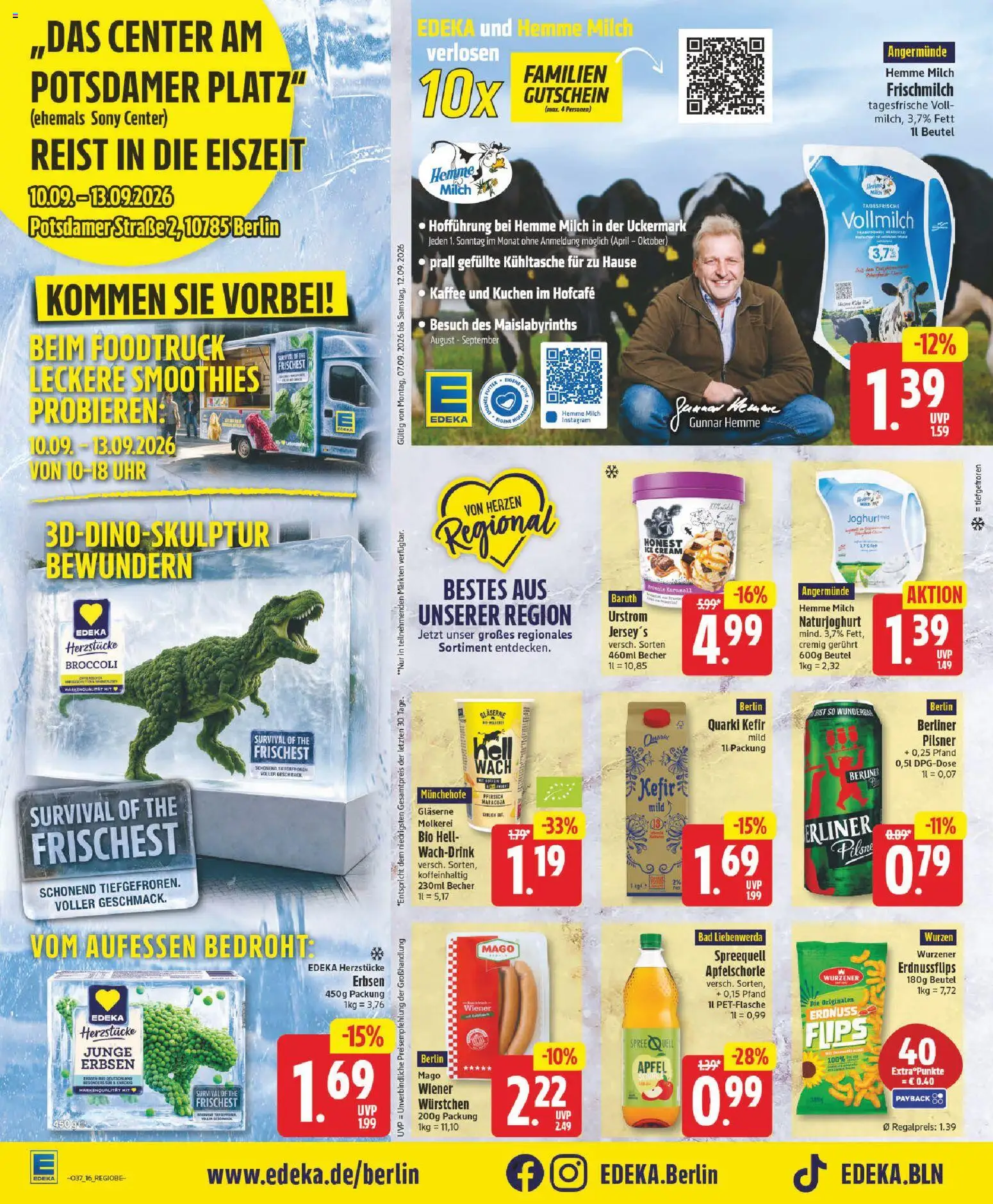 Vorschau von dem Prospekt des Geschäftes Edeka, gültig ab dem 07.09.2026 - Uhr, Kuchen, Sony, Bad, Kefir, Berliner, Pfirsich, Kühltasche
