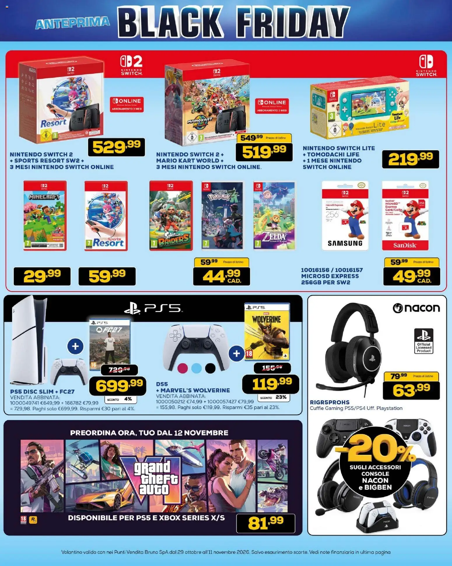 Anteprima dell'opuscolo BRUNO Black Friday dal negozio BRUNO valido da 29/10/2026 - Samsung, Playstation, Xbox, Cuffie