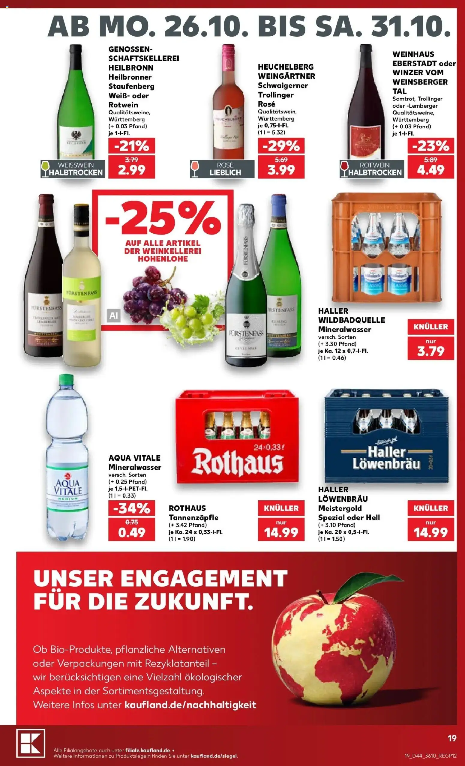 Vorschau von dem Prospekt des Geschäftes Kaufland, gültig ab dem 26.10.2026 - Mineralwasser, Weißwein, Rotwein