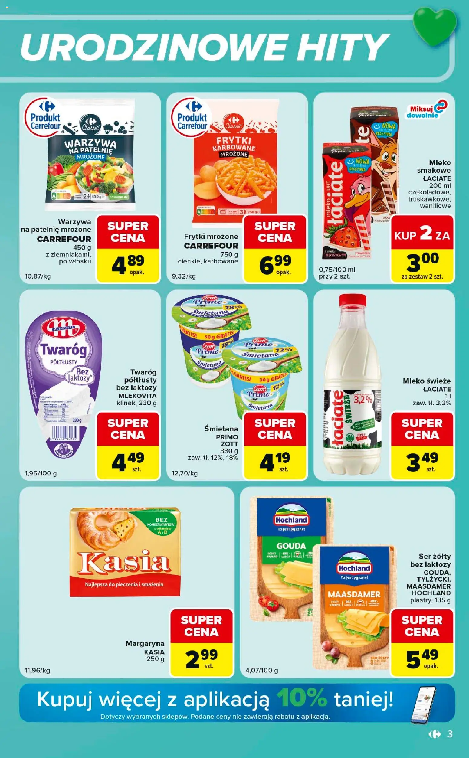 Pogląd gazetki "Carrefour gazetka - Express" ze sklepu Carrefour ważnej od 20.10.2026 - Ser, Twaróg, Margaryna, Śmietana, Margaryna kasia, Frytki mrożone, Bez laktozy, Mleko świeże