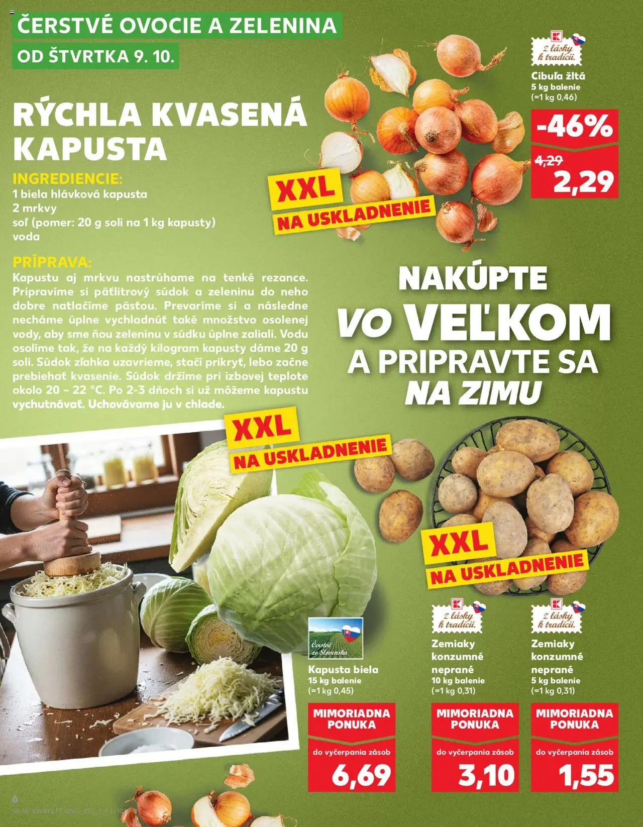 Náhľad Kaufland letáku platného od 09.10.2025 - Voda, Ovocie, Kapusta, Soľ, Zemiaky, Cibuľa, Kapusta biela