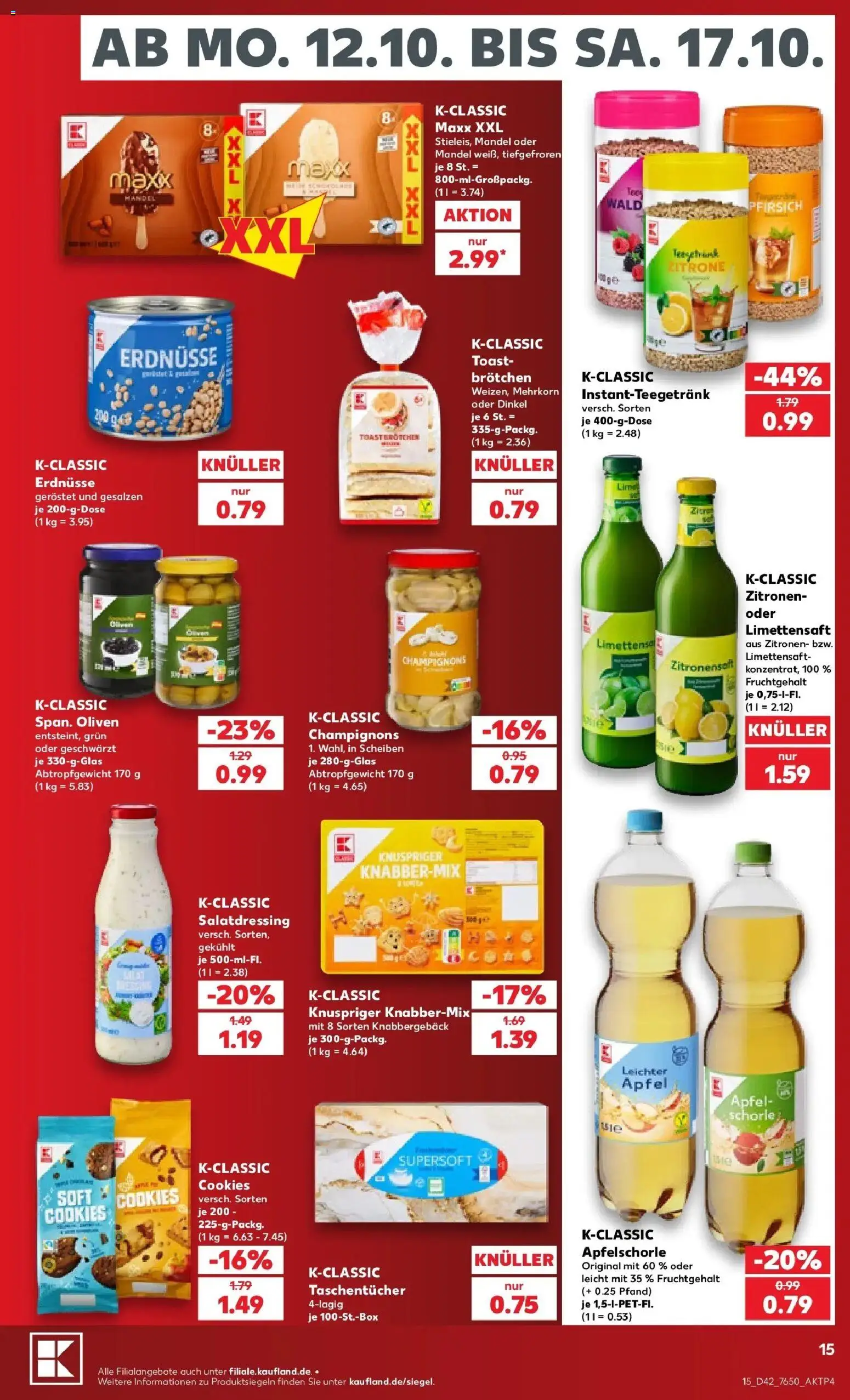 Vorschau von dem Prospekt des Geschäftes Kaufland, gültig ab dem 12.10.2026 - Äpfel, Champignons, Pfirsich, Zitronen, Erdnüsse, Toast, Taschentücher