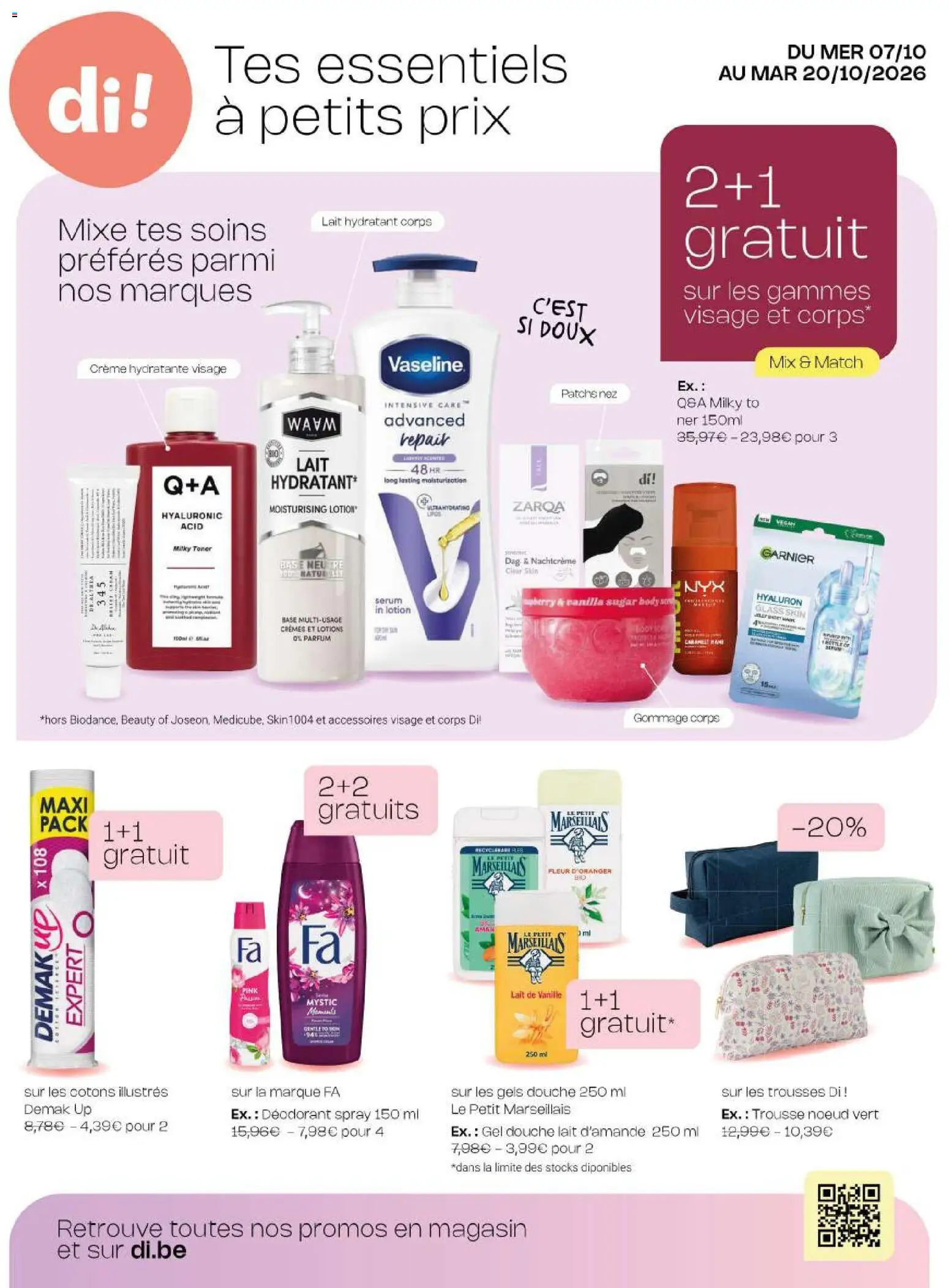 Voorbeeld van Di Publicité van winkel Di geldig vanaf 07/10/2026 - NOS, Parfum, Crème, Douche, Vanille, Toner, Gels, Gel
