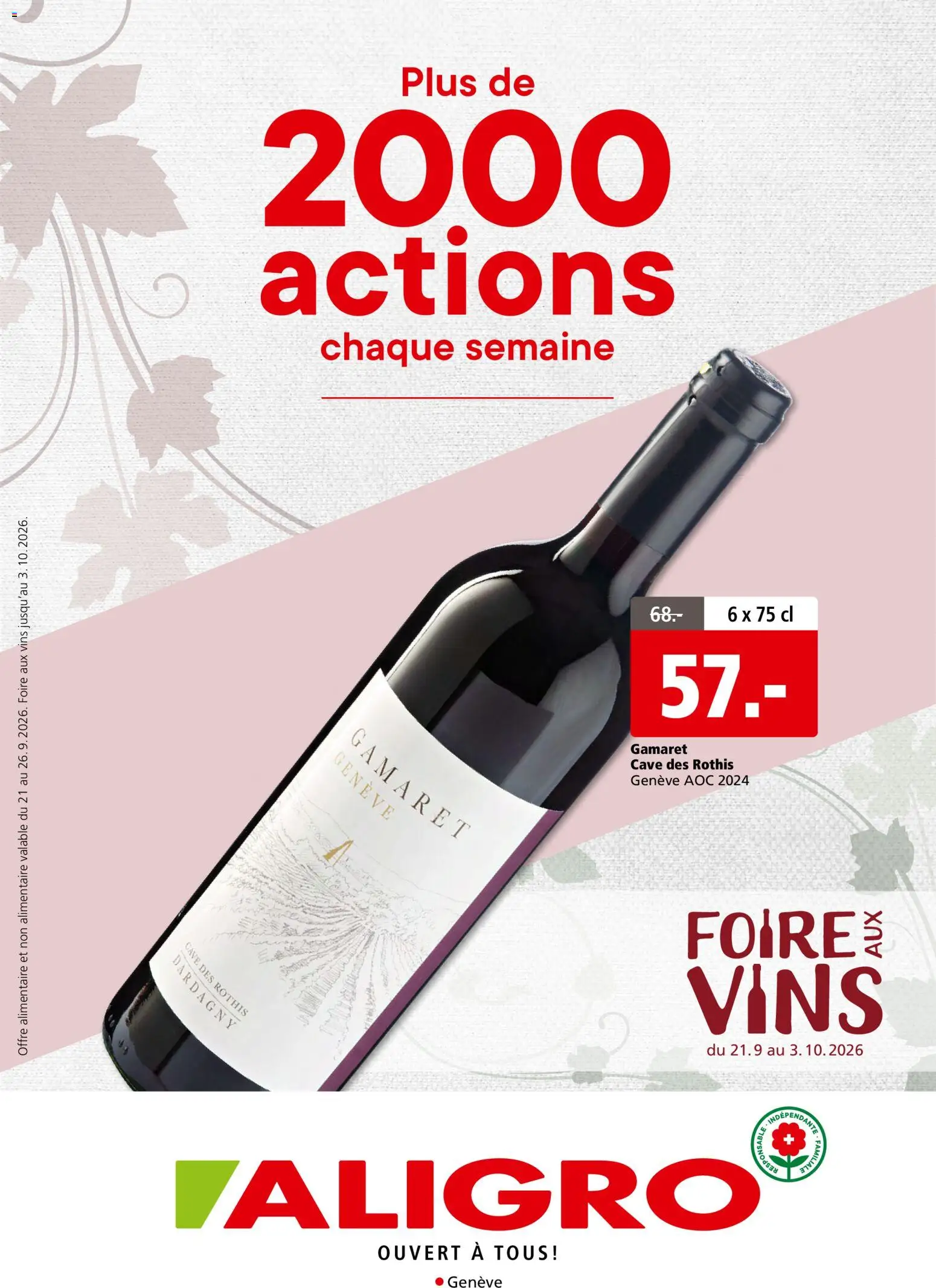 Vorschau des Merkblatts Aligro aktionen Foire aux vins Genf vom Shop Aligro gültig von 21.09.2026 bis 03.10.2026