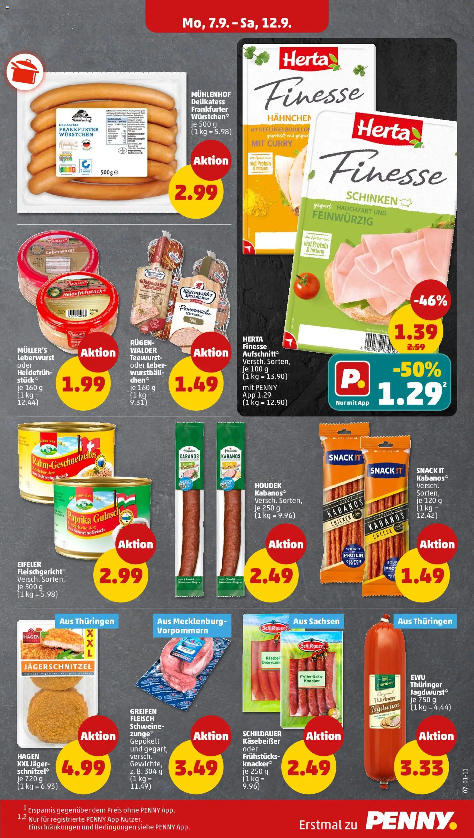 Vorschau von dem Prospekt des Geschäftes Penny, gültig ab dem 07.09.2026 - Schnitzel, Fleisch, Paprika, Schinken, Schweinefleisch, Spezialitäten, Herta finesse, Hahnchen