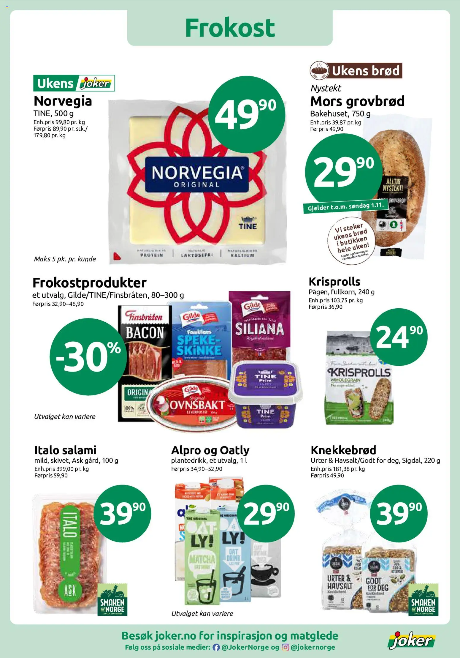 Forhåndsvis Joker kundeavis fra butikk Joker gyldig fra 19/10/2026 - Grovbrød, Havsalt, Brød, Salami, Skinke, Oatly, Urter, 1