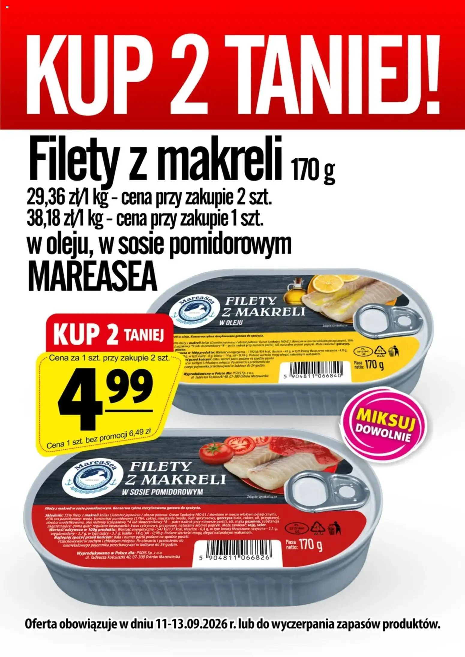 Pogląd gazetki "Prim Market promocja - Filety Z Makreli Mareasea" ze sklepu Prim Market ważnej od 11.09.2026