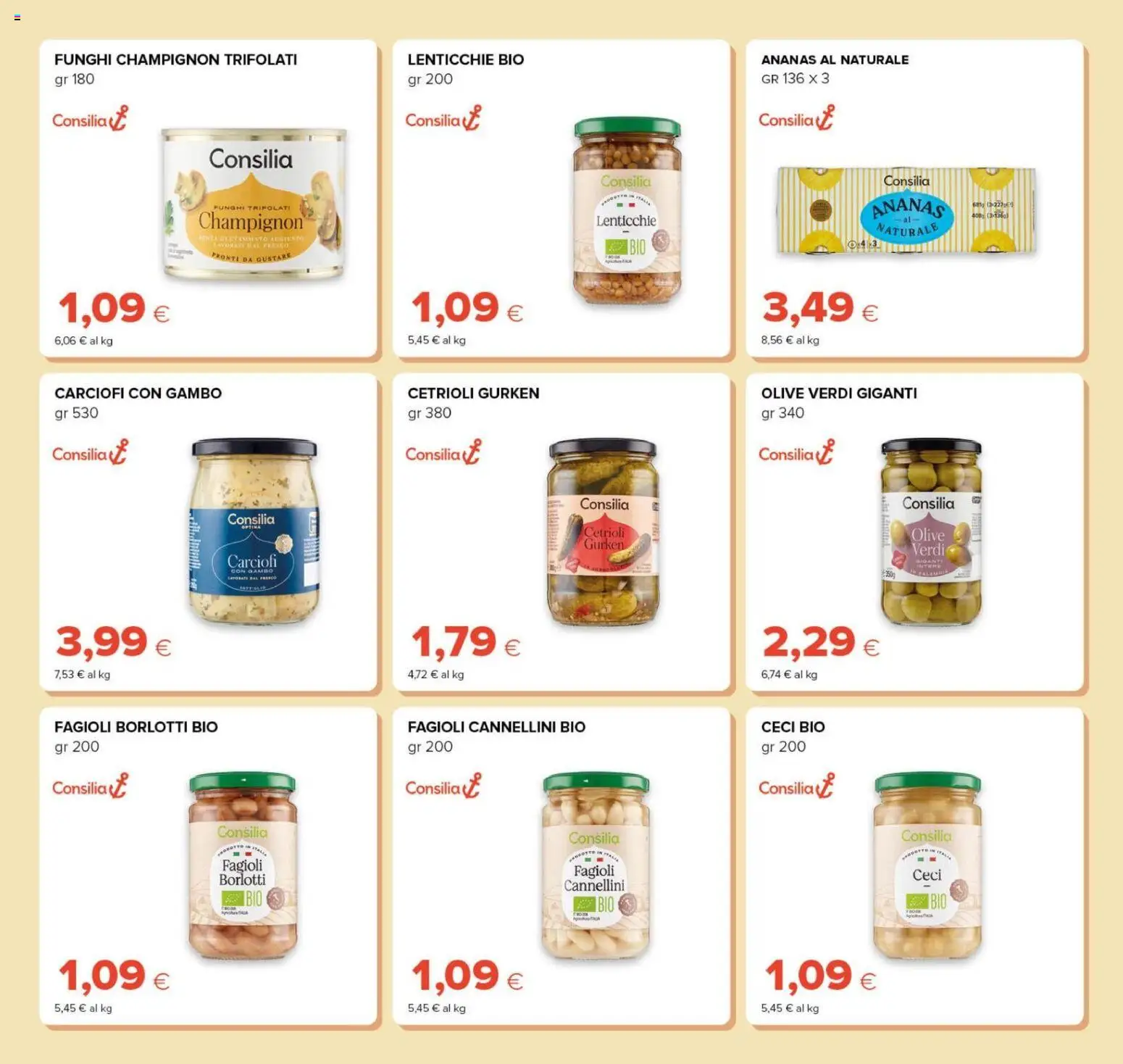 Anteprima dell'opuscolo Oasi volantino Prezzi Ribassati dal negozio Oasi valido da 21/10/2026 - Fagioli, Funghi, Carciofi, Cetrioli, Ceci, Ananas, Olive, Cannellini