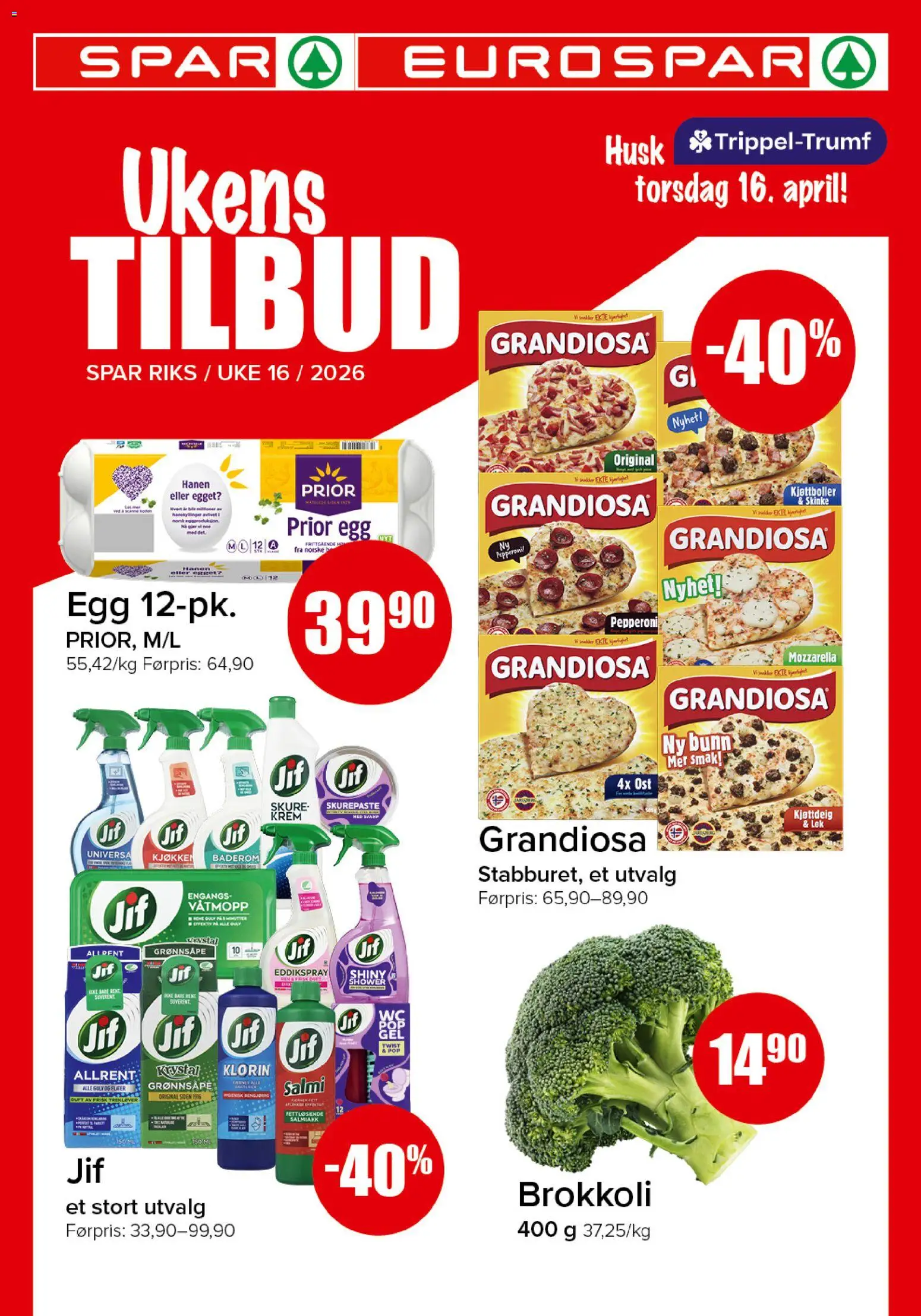 Forhåndsvis Spar kundeavis fra butikk Spar gyldig fra 13/04/2026 - Husk, Ost, Egg, Skinke, Krem, Brokkoli, Gulv, Duft