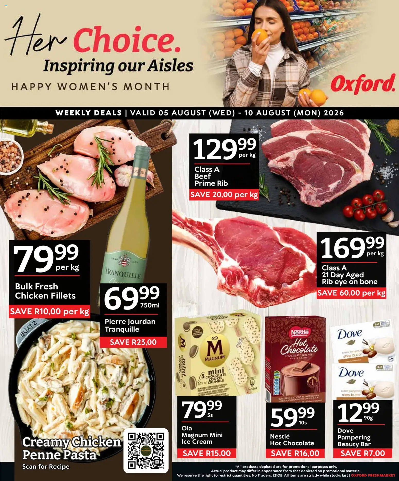 Preview of Oxford Freshmarket flyer valid from 05/08/2026 - Cocoa, Chocolate, Ice cream, Chicken, Pasta, Butter, Hot chocolate, Beef