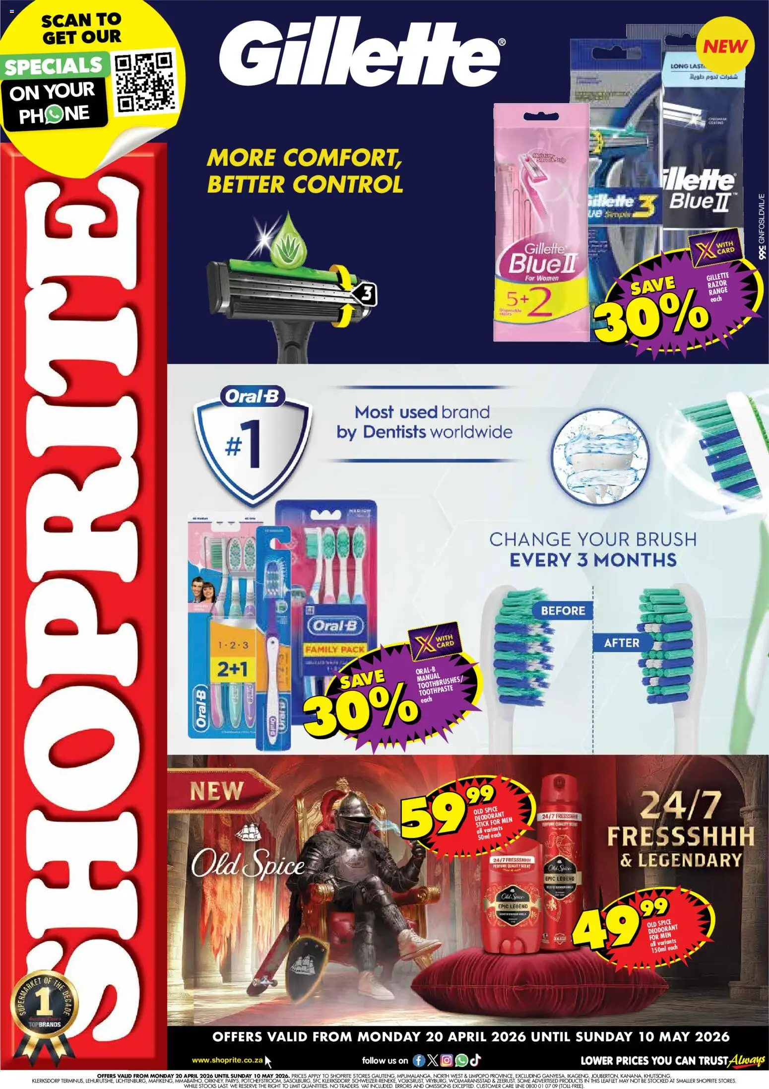 Preview of Shoprite flyer valid from 20/04/2026 - Phone, Perfume, Deodorant, Toothpaste, Razors, Brush