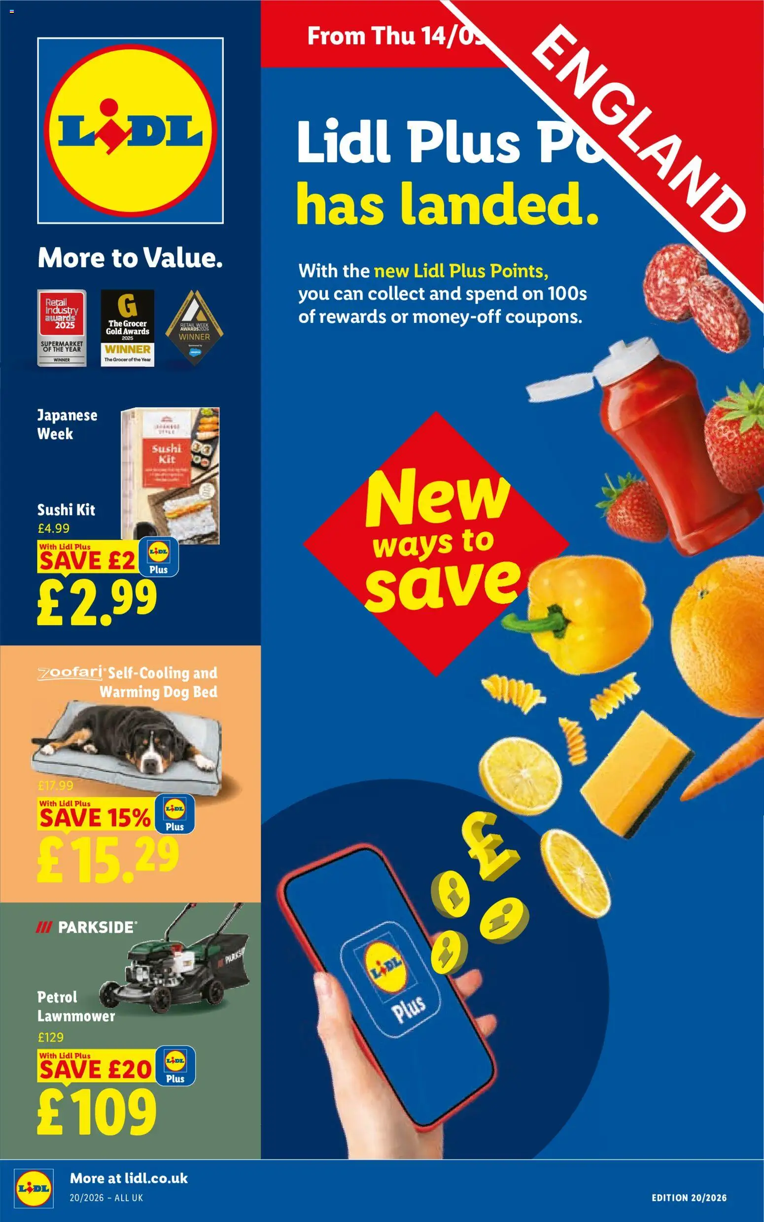 Preview of Lidl Lidl - Weekly offers valid from 14/05/2026 - Sushi, Bed, Petrol lawnmower