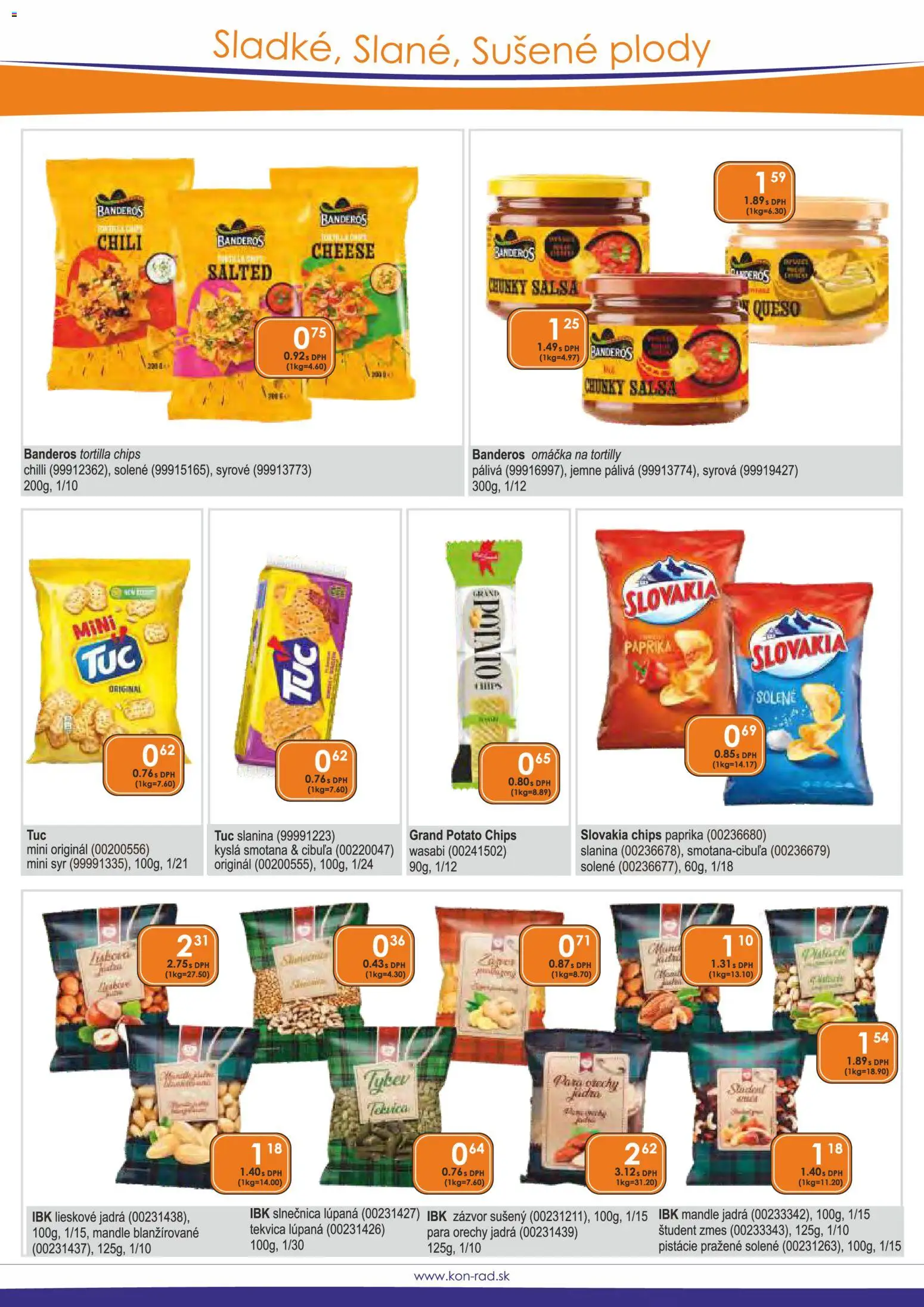 Náhľad KON - RAD letáku platného od 01.03.2026 - Tekvica, Orechy, Mandle, Para orechy, Smotana, Zázvor, Tortilla chips, Tortilly
