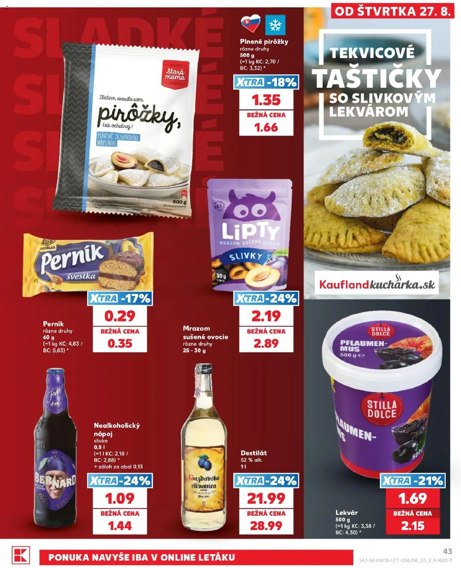 Náhľad Kaufland letáku platného od 27.08.2026 - Ovocie, Sušené ovocie, Slivky, Lekvár, Destilát