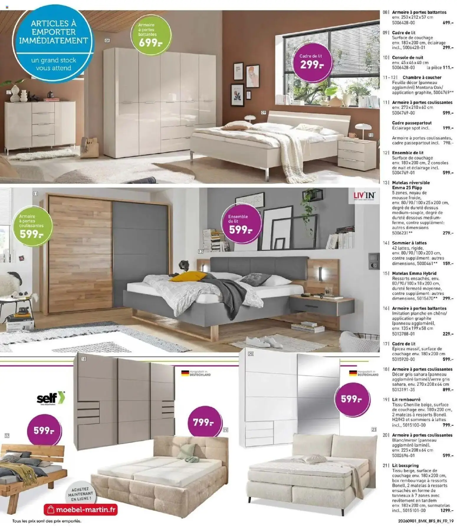 Prévisualisation de Möbel Martin: Offres hebdomadaires du magasin Möbel Martin formulaire valide 01/09/2026 - Lit, Armoire, Cadre, Surmatelas, Sommier, Mousse, Éclairage, Portes
