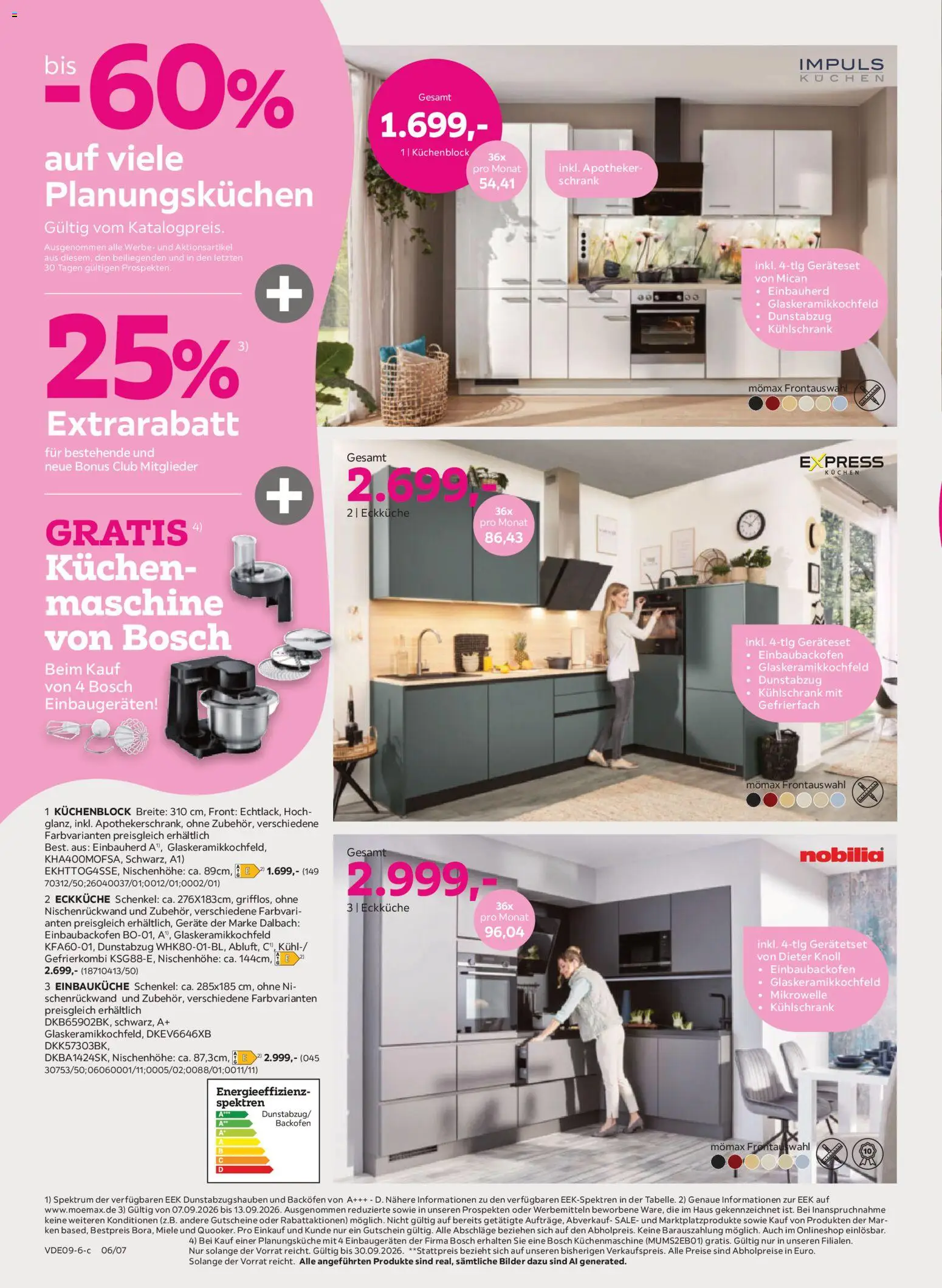 Vorschau von dem Prospekt des Geschäftes Mömax, gültig ab dem 07.09.2026 - Bilder, Kühlschrank, Mikrowelle, Miele, Schrank, Backofen, Einbauküche, Küchenblock
