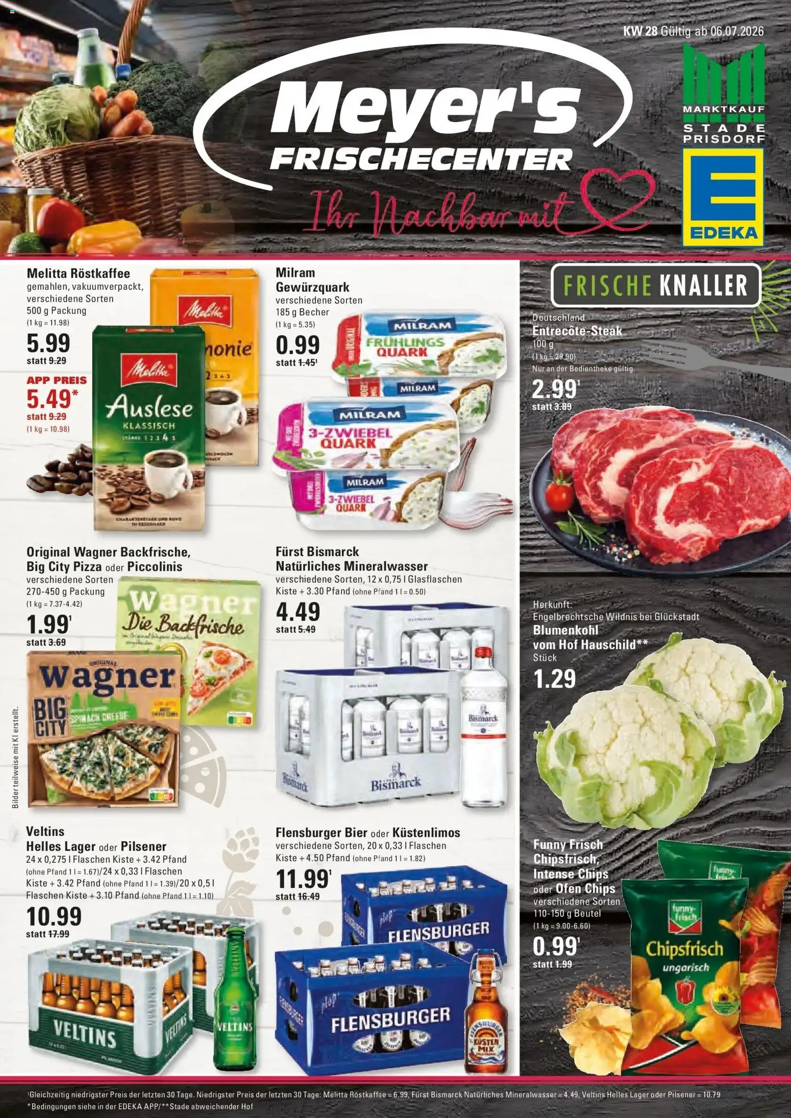 Vorschau von dem Prospekt des Geschäftes Edeka, gültig ab dem 06.07.2026 - Pizza, Flensburger, Bier, Quark, Mineralwasser, Ofen, Piccolinis, Funny frisch