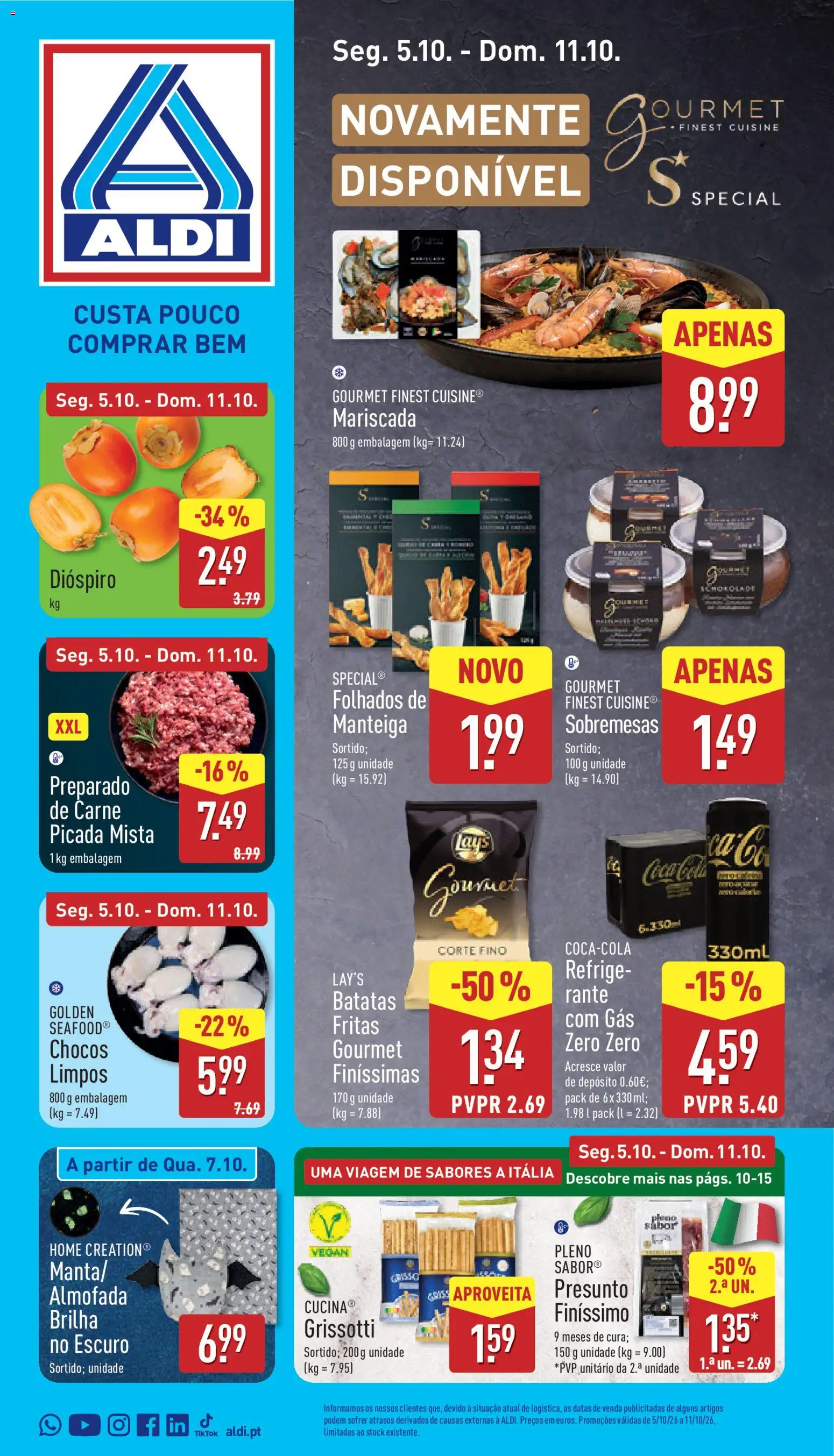 Pré-visualização do folheto da loja Aldi válida a partir de 05/10/2026 - Sobremesas, Batatas, Carne, Presunto, Almofada, Carne picada, Dióspiro, Carne picada mista
