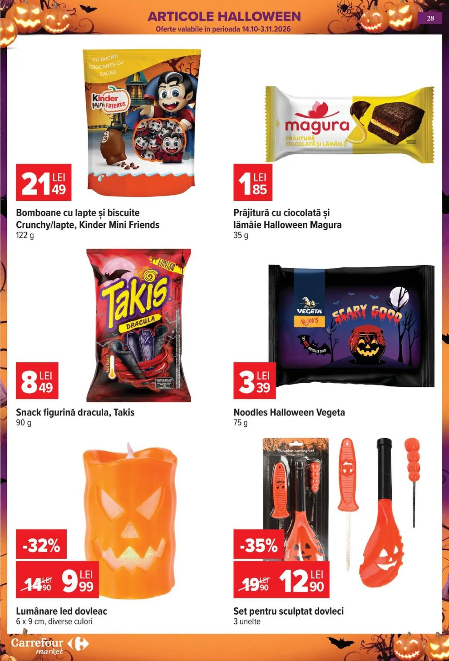Previzualizarea de cataloage: Carrefour Carrefour Catalog Market valabil de la 28.10.2026 - Prăjitură, Lapte, Dovleac, LED, Bomboane, Cacao, Lumânare, Lămâie