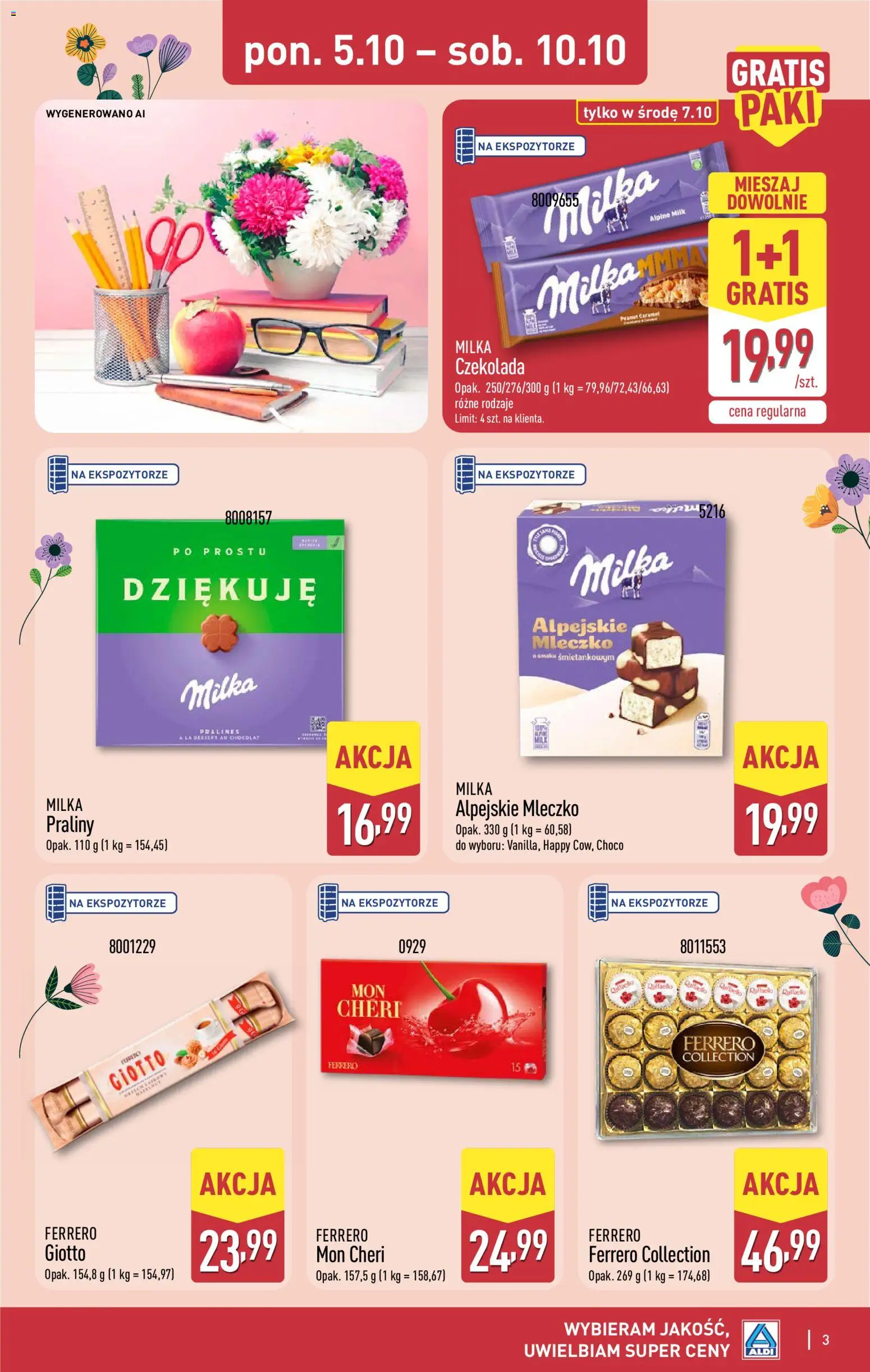 Pogląd gazetki "Aldi gazetka - Dzień nauczyciela" ze sklepu Aldi ważnej od 05.10.2026 - Czekolada, Milka, Praliny, Ferrero Collection, Mon Chéri