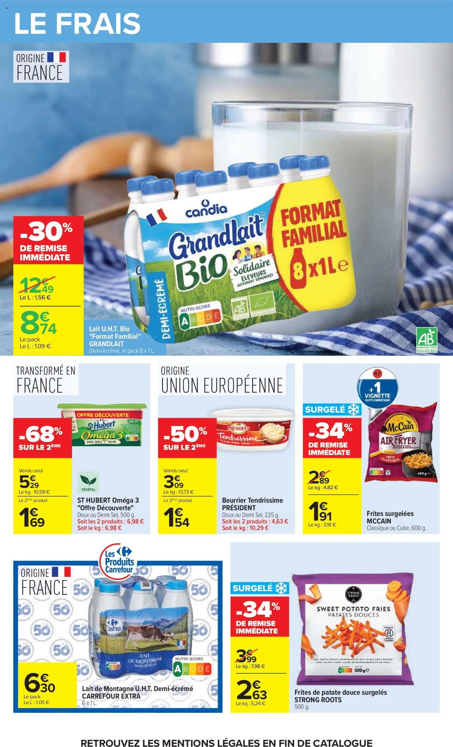 Prévisualisation de Carrefour Vos promos du quotidien du magasin Carrefour formulaire valide 27/10/2026 - Air fryer, Patates douces, Patate douce, Lait, Candia, Oméga 3, Frites surgelées, Oméga