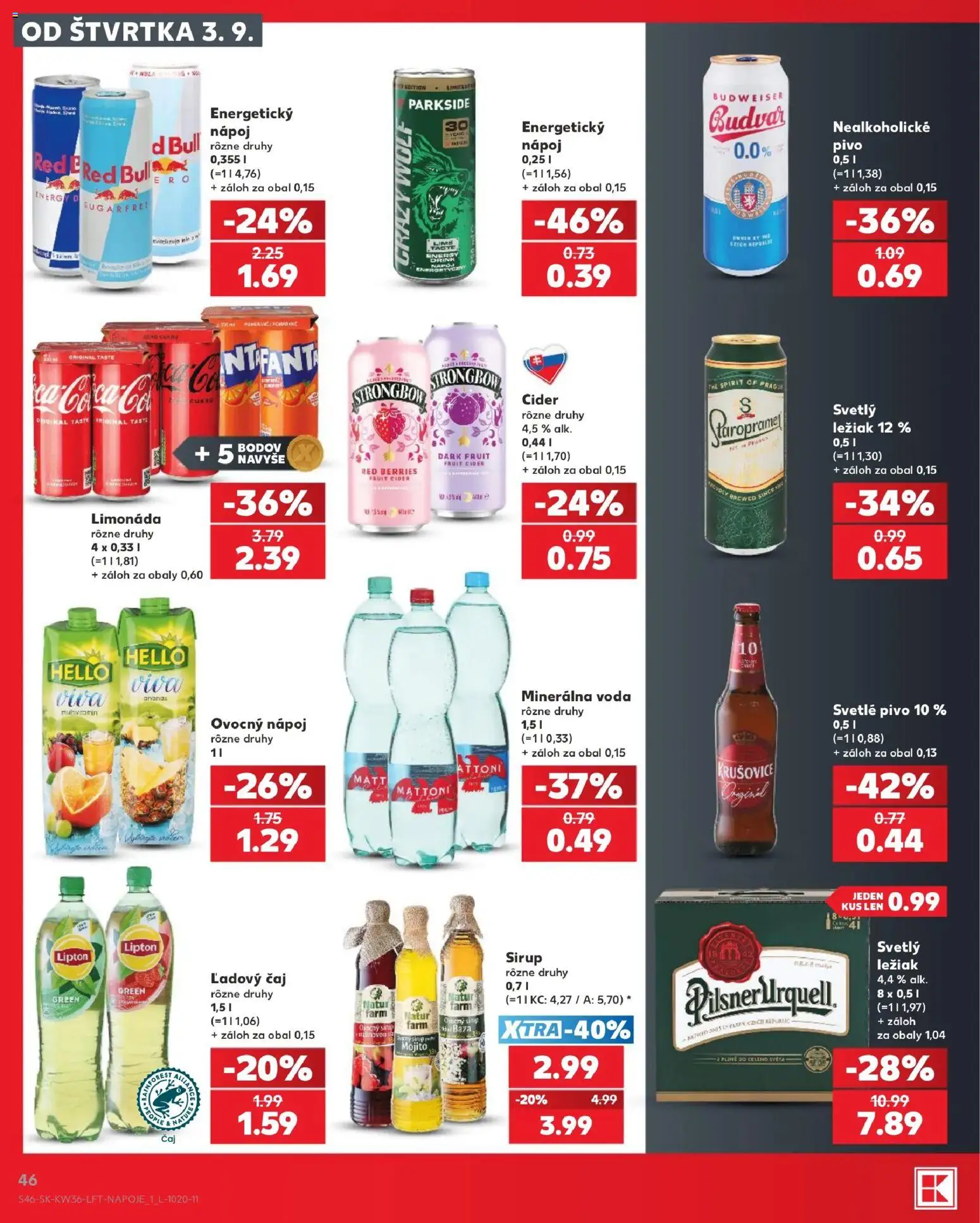 Náhľad Kaufland letáku platného od 03.09.2026 - Pivo, Čaj, Cider, Krušovice, Mattoni, Budvar, Limonáda, Ľadový čaj