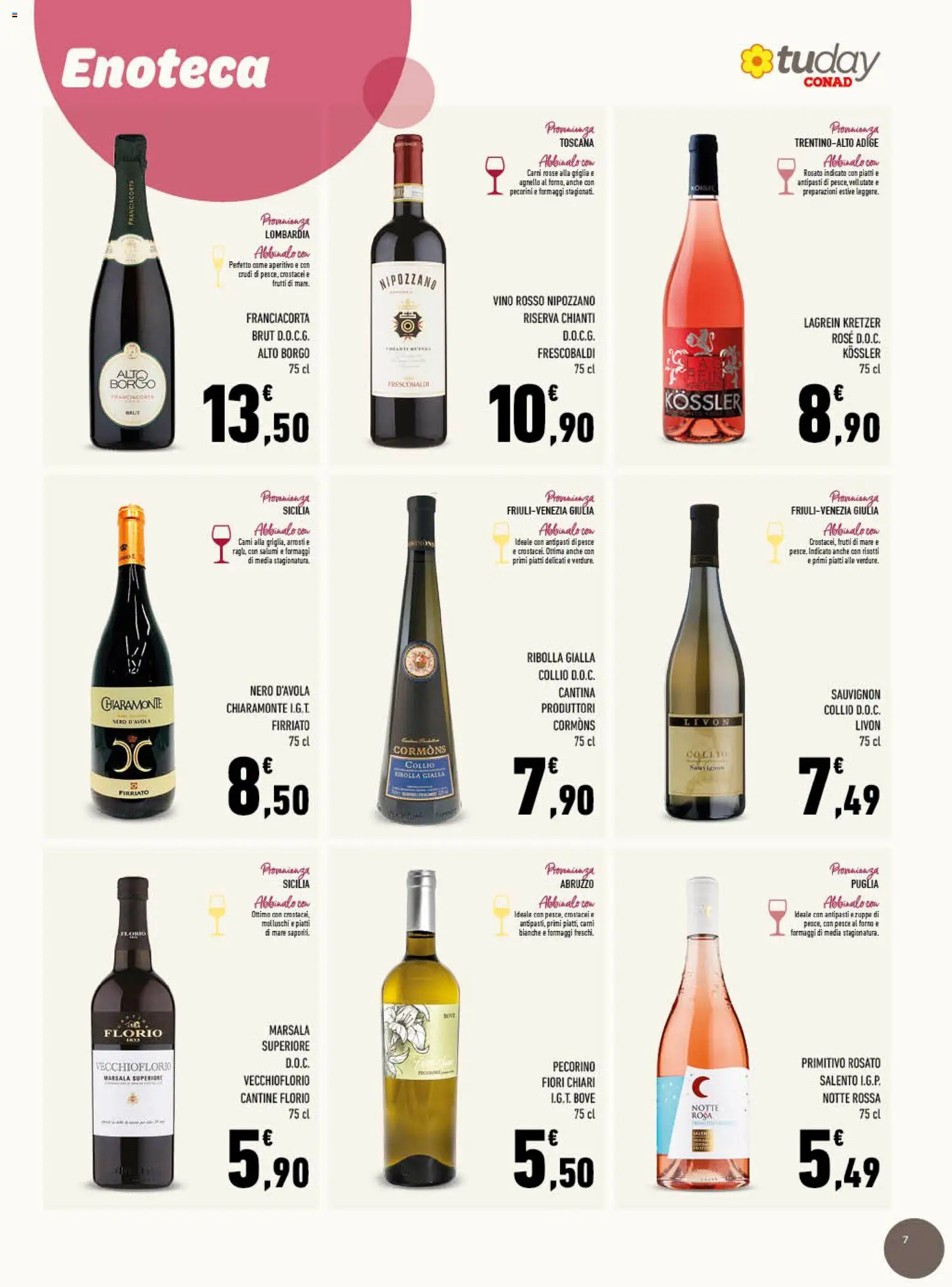 Anteprima dell'opuscolo Conad volantino Cena d'autore gourmet Lazio dal negozio Conad valido da 21/10/2026 - Aperitivo, Forno, Fiori, Piatti, Agnello, Pecorino, Vino rosso, Zuppe