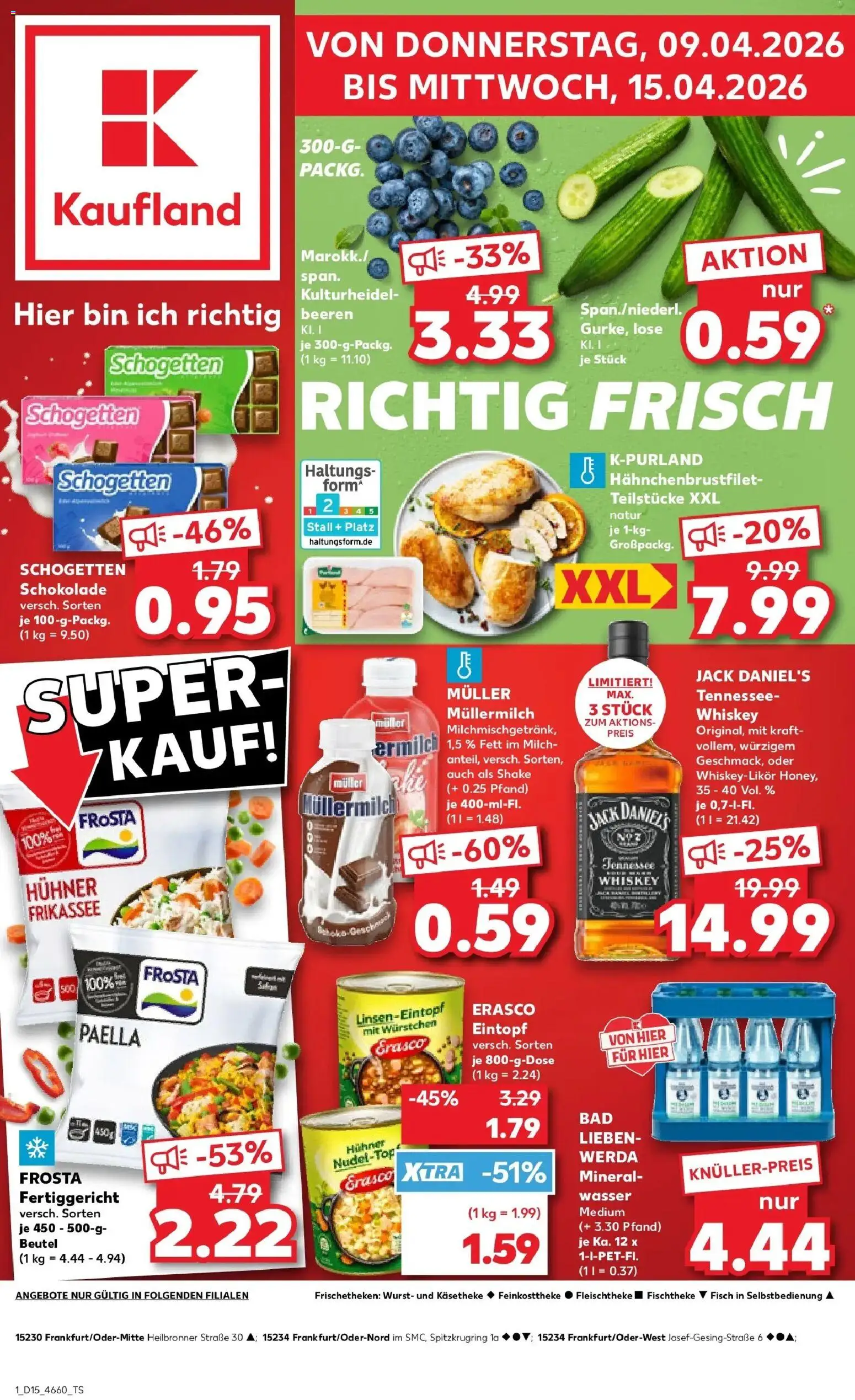 Vorschau von dem Prospekt des Geschäftes Kaufland, gültig ab dem 08.04.2026 - Wasser, Schokolade, Fisch, Bad, Mineralwasser, Milch, Frosta, Whiskey