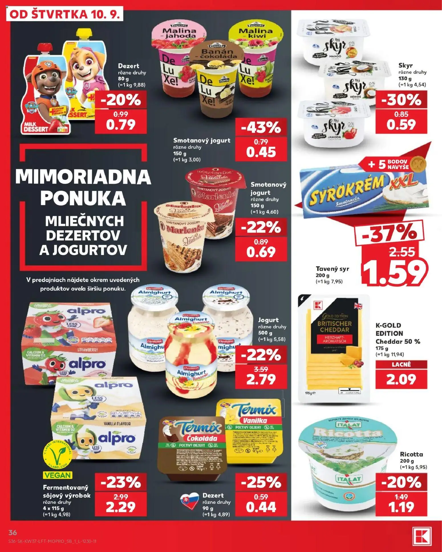 Náhľad Kaufland letáku platného od 10.09.2026 - Kiwi, Mango, Čokoláda, Marlenka, Ricotta, Jogurt, Cheddar, Tavený syr